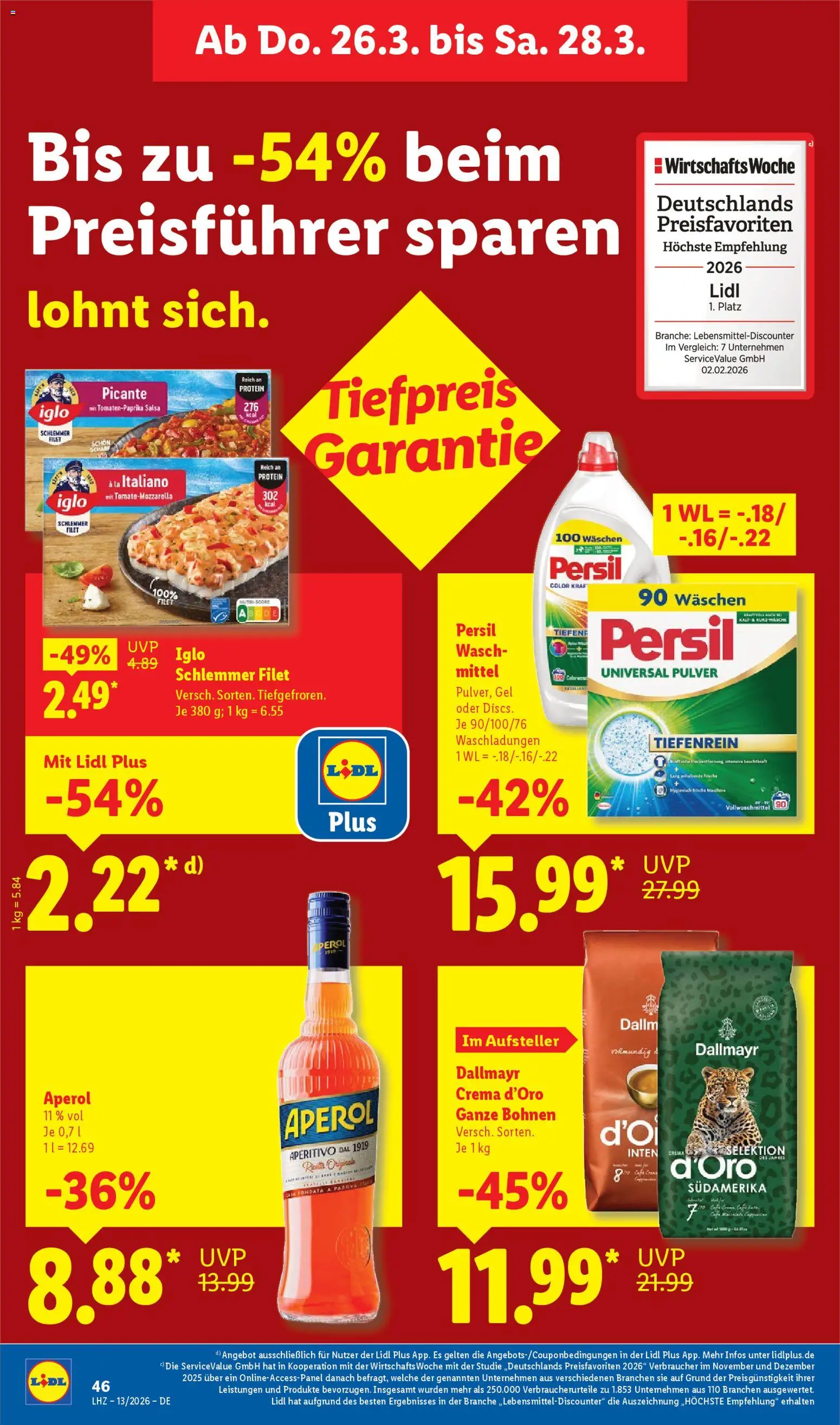 Lidl Prospekt – gültig ab 23.03.2026 | Seite: 68 | Produkte: Iglo, Dallmayr, Aperol, Persil
