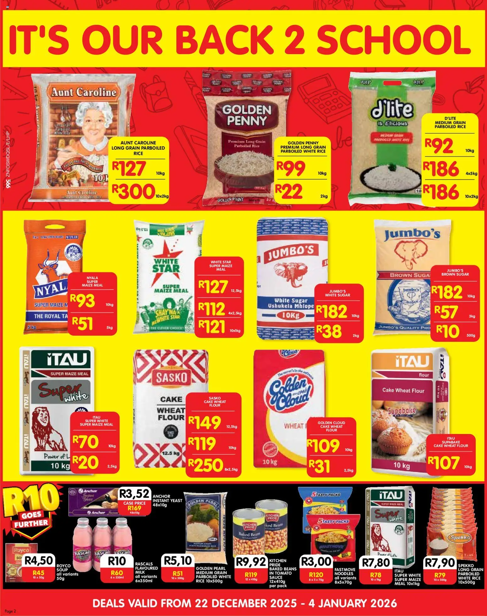 New Shoprite catalogue – valid from 22.12.2025 | Page: 2 | Products: Flour, Maize meal, Noodles, Sugar