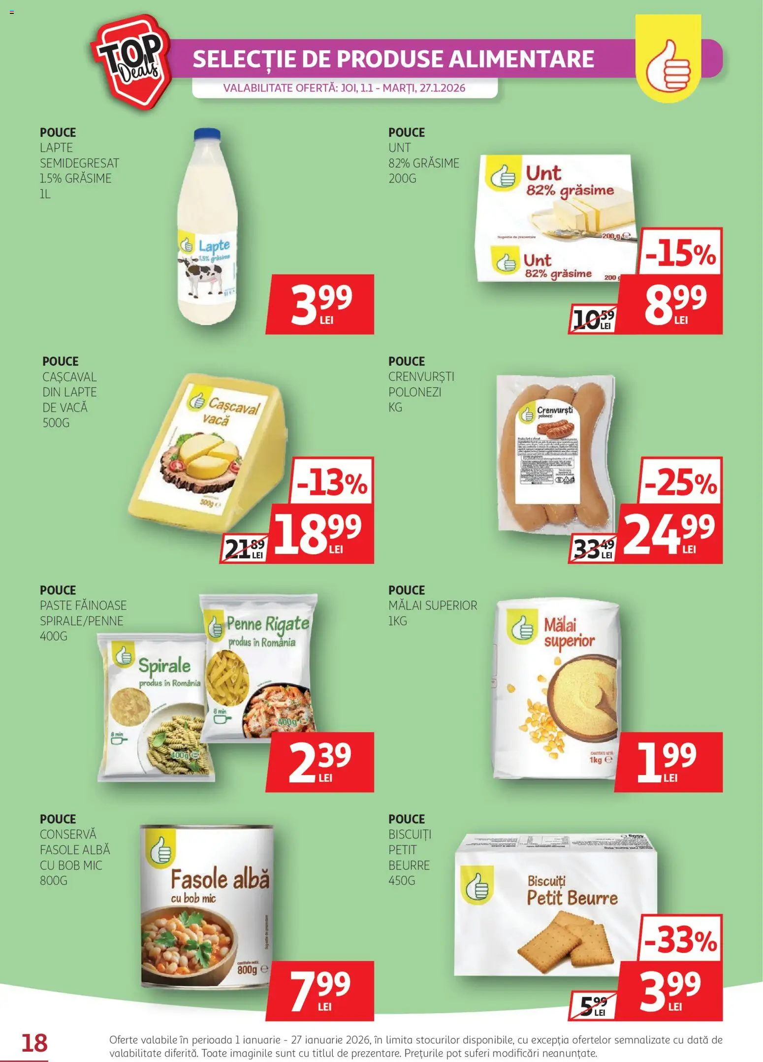 Noul catalog Auchan – valabil de la 01.01.2026 | Pagină: 18 | Produse: Crenvurști, Mălai, Paste, Fasole albă