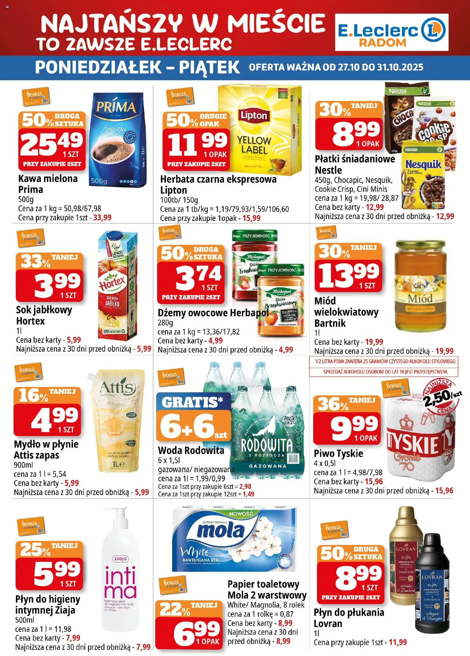 E.Leclerc Gazetka - Radom od 27.10.2025 | Strona: 3 | Produkty: Papier toaletowy, Dżem, Kawa, Piwo