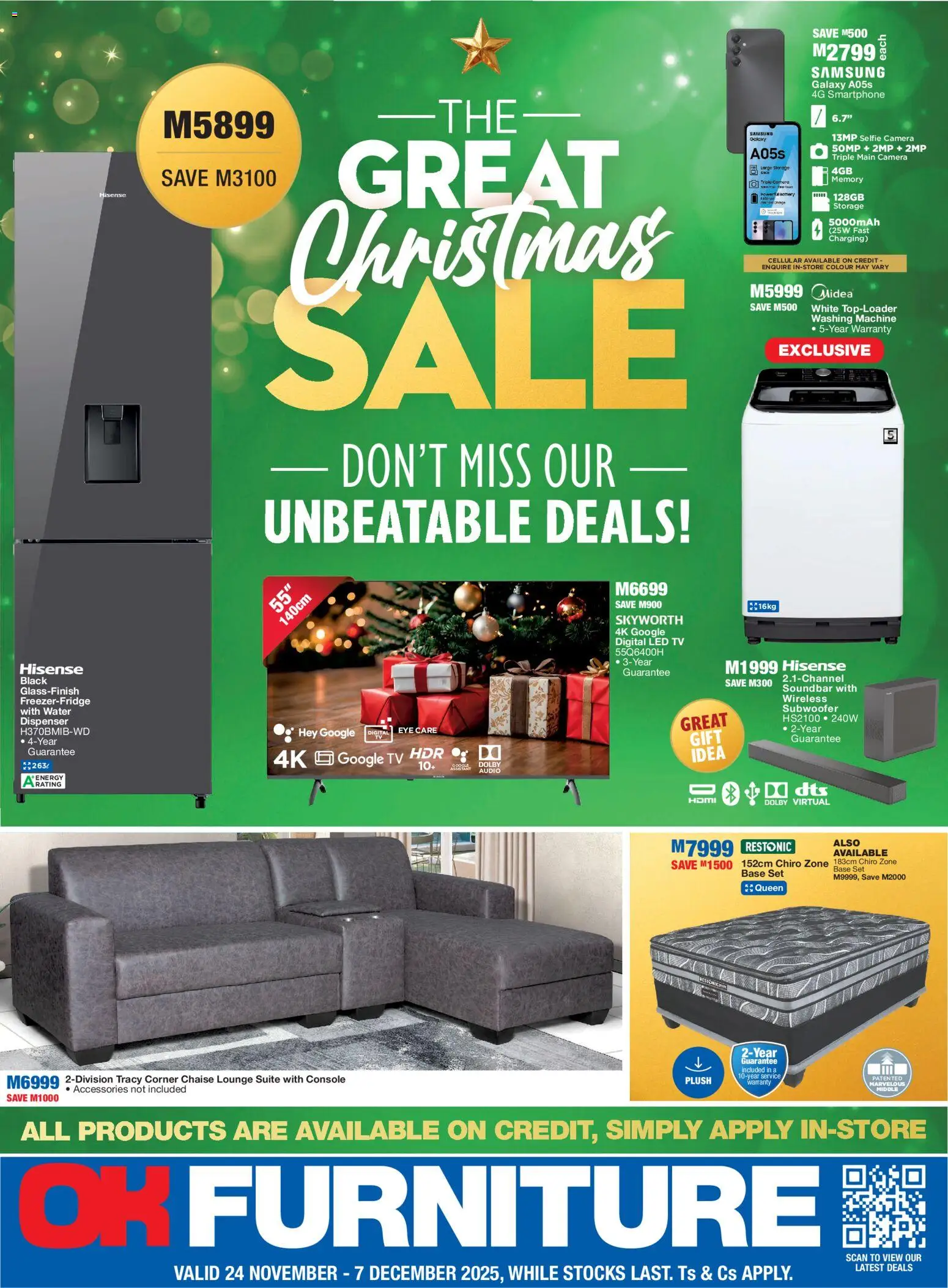 New OK Furniture catalogue – valid from 24.11.2025 | Page: 1 | Products: Smartphone, Audio, Lounge suite, Water