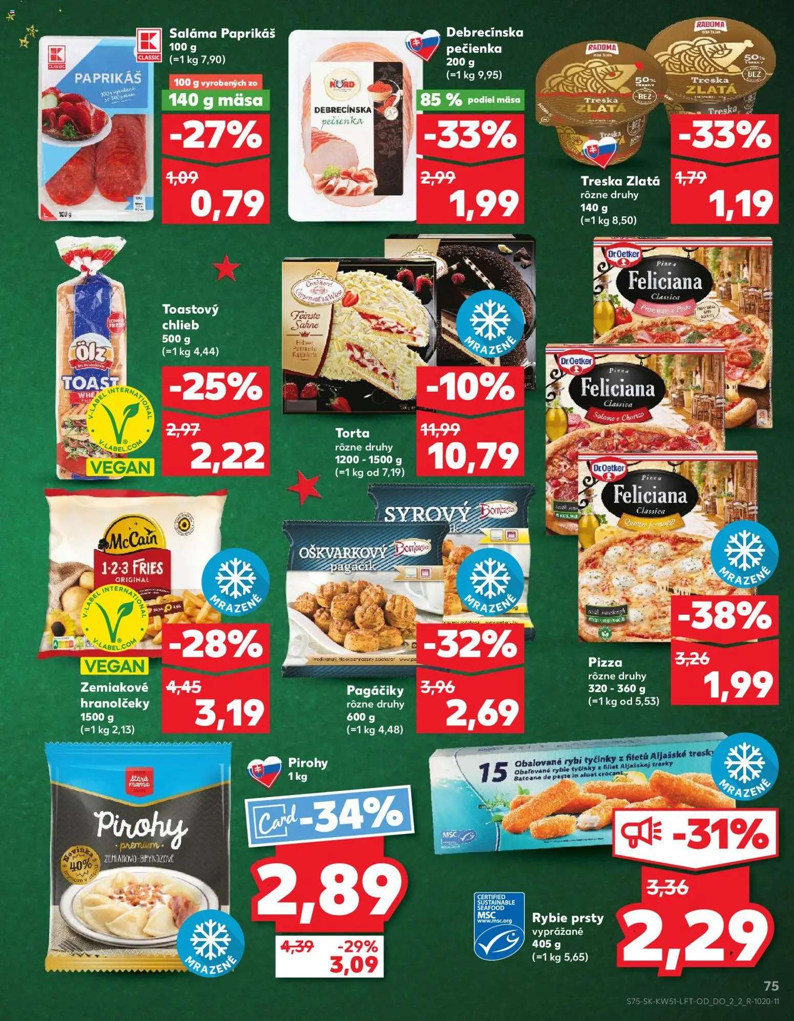 Nové Kaufland akcie – leták je platný od 18.12.2025 | Strana: 75 | Produkty: Chlieb, Pirohy, Pizza, Torta