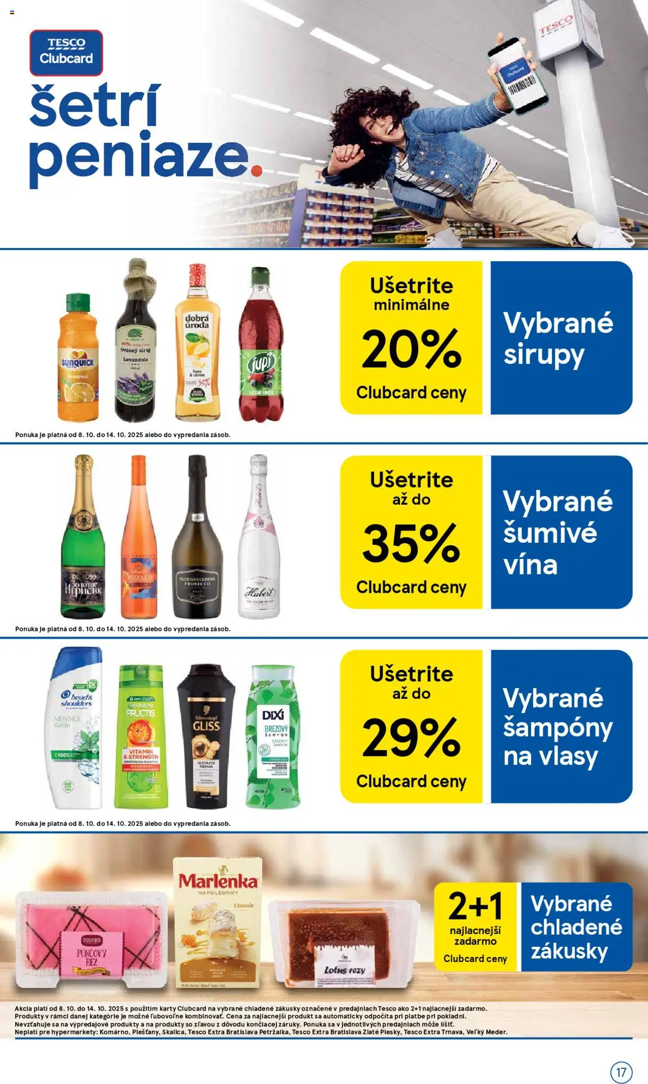 Nové Tesco akcie – leták je platný od 08.10.2025 | Strana: 17 | Produkty: Šampón, Sunquick, Marlenka, Head & Shoulders