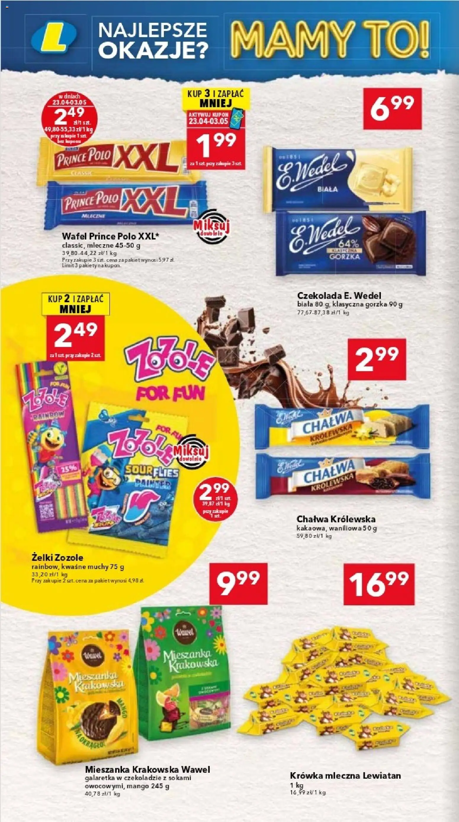 Lewiatan gazetka - Katowice od 23.04.2026 | Strona: 14 | Produkty: Prince polo xxl, Mieszanka krakowska, Żelki, Czekolada
