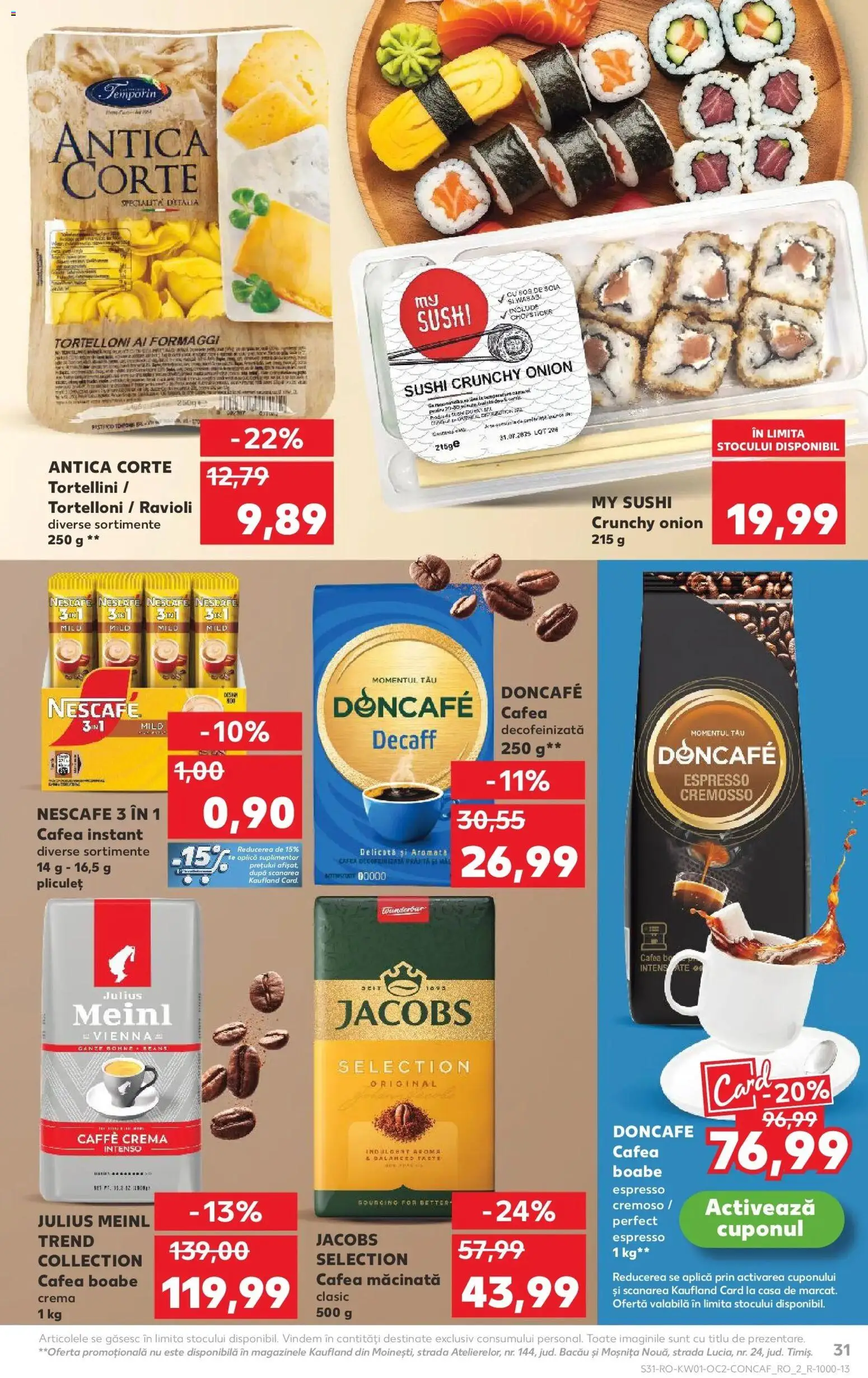 Noul catalog Kaufland – valabil de la 31.12.2025 | Pagină: 31 | Produse: Sushi, Köpek çiti, Cremă, Cafea