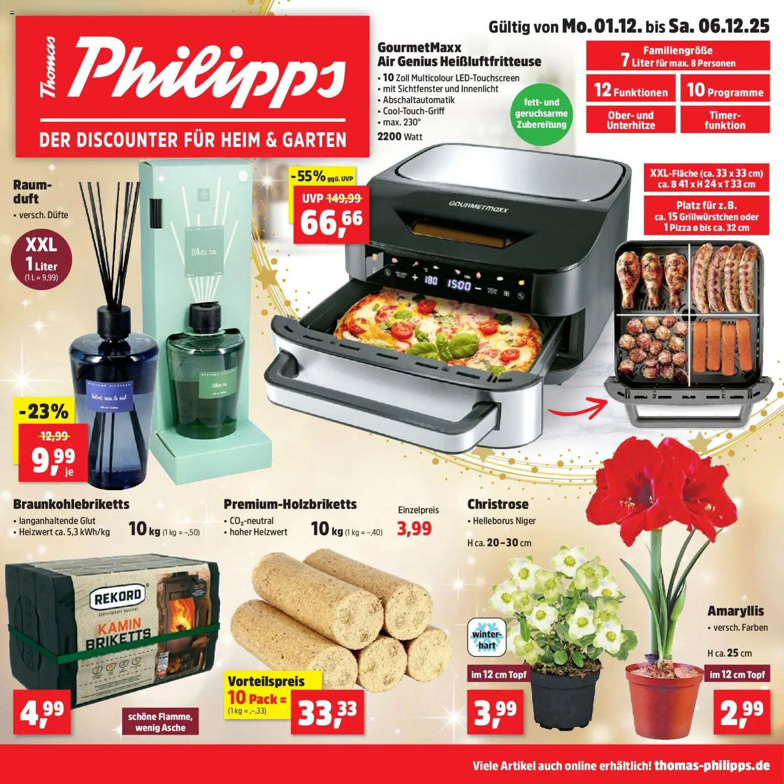 Thomas Philipps Prospekt – gültig ab 01.12.2025 | Seite: 1 | Produkte: Kamin, Duft, Pizza, Heißluftfritteuse