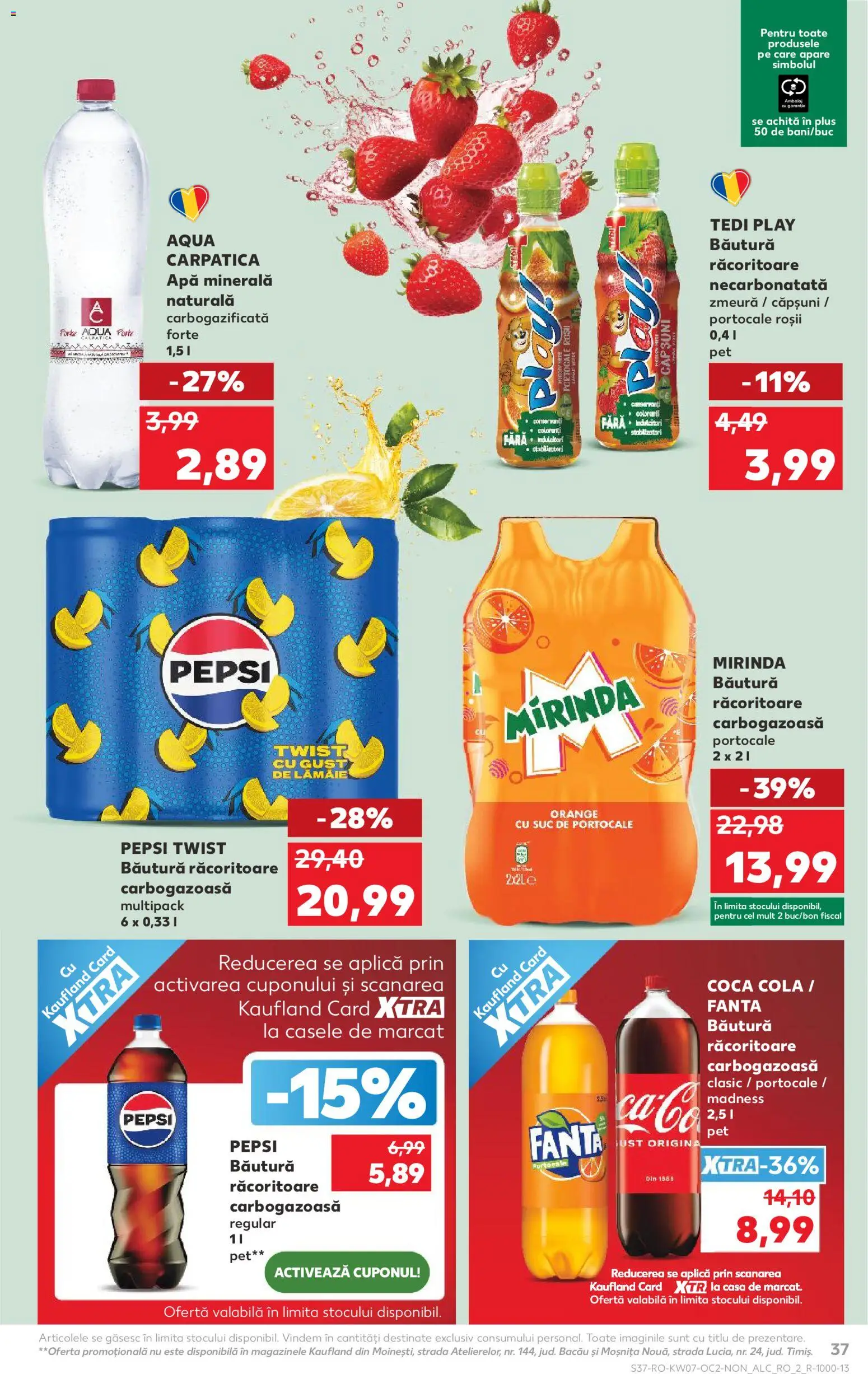 Kaufland RO akciós ujság - amely érvényes a következő dátumtól: 11.02.2026 | Oldal: 37 | Termékek: Pepsi, Fanta, Coca Cola, Cola