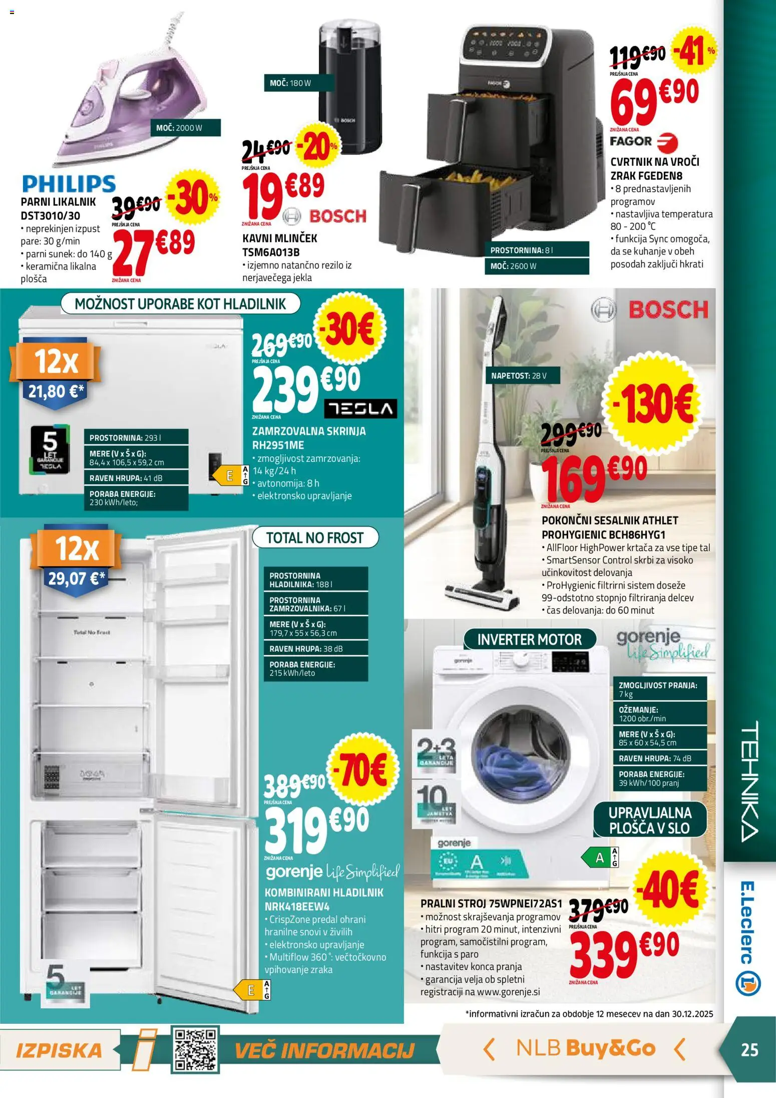 Novi E.leclerc katalog ponudbe – veljaven od 14.01.2026 | Stran: 25 | Izdelki: Hladilnik, Pralni stroj, Likalnik, Sesalnik