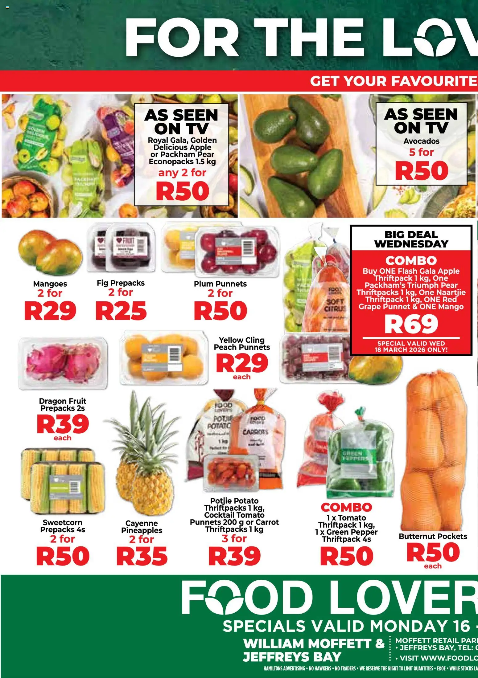 New Food Lover's Market catalogue – valid from 16.03.2026 | Page: 1 | Products: Avocados, Pepper, Mango, Peach