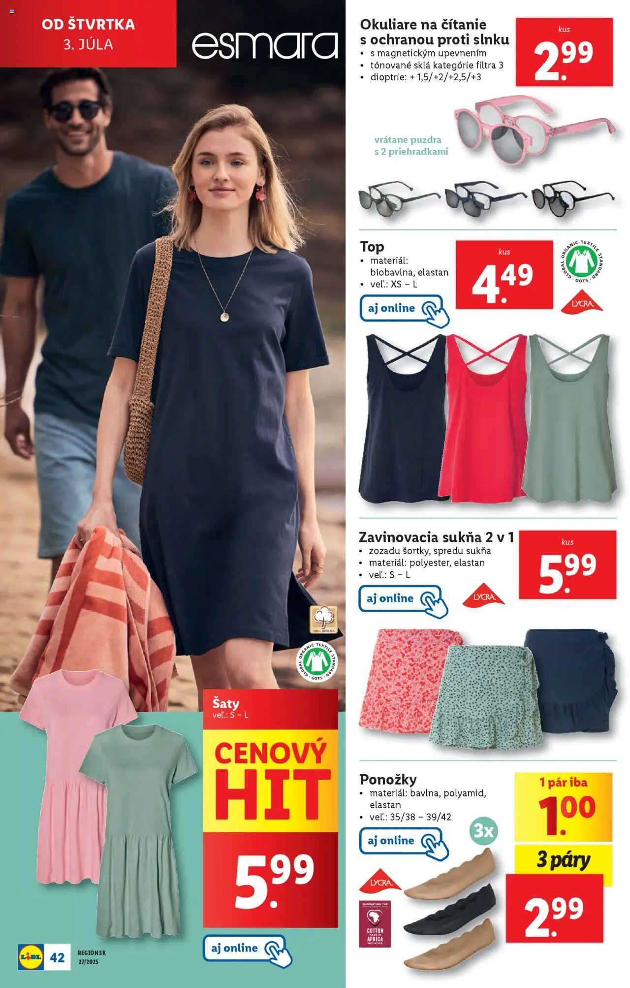 Lidl leták │ platný od 30.06.2025 | Strana: 56 | Produkty: Šaty, Ponožky, Okuliare