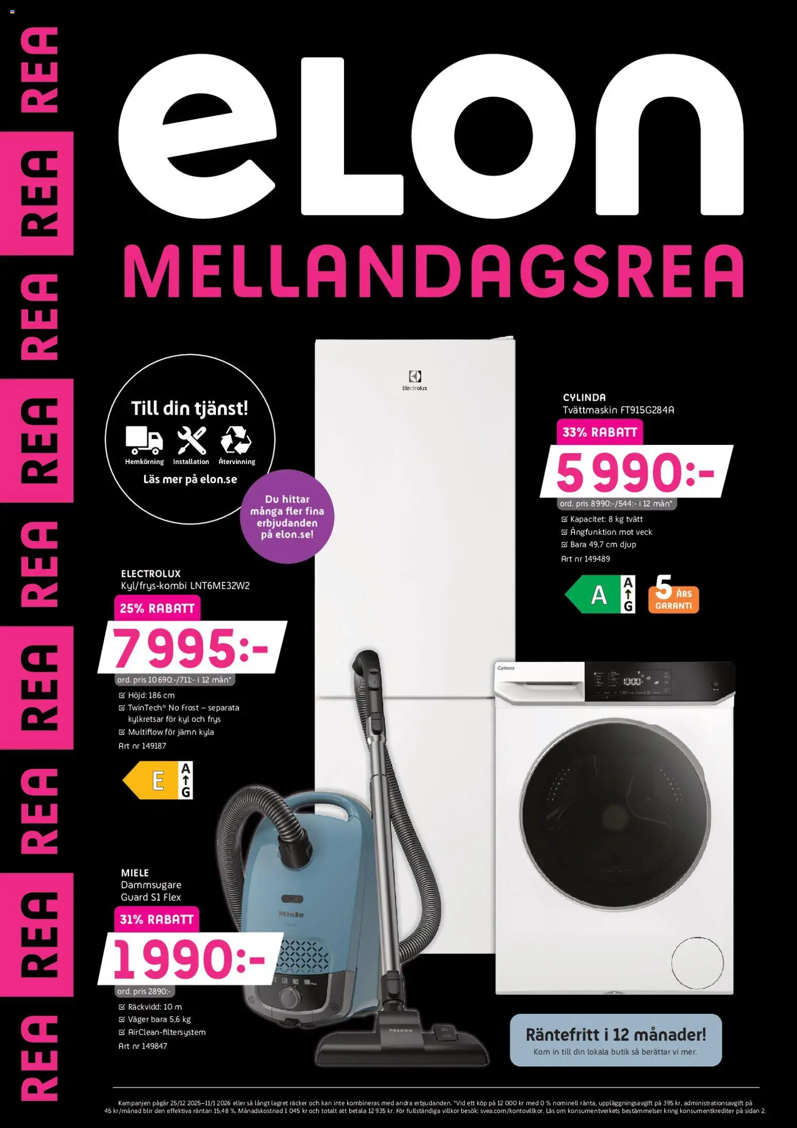 Elon reklamblad aktuell från 25.12.2025 | Sida: 1 | Produkter: Dammsugare, Frys, Tvättmaskin