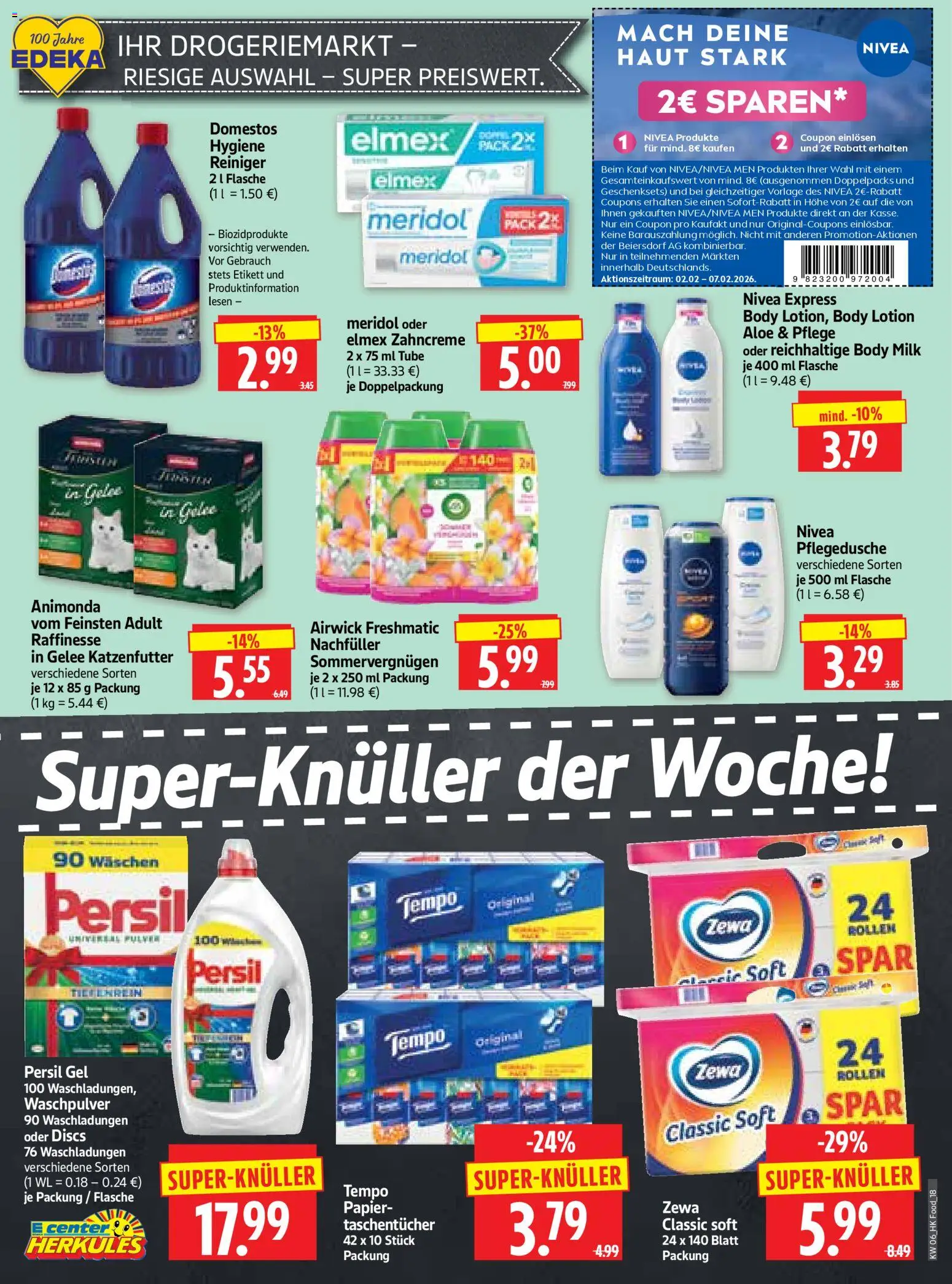 HERKULES Prospekt 	 – gültig ab 02.02.2026 | Seite: 18 | Produkte: Katzenfutter, Zewa, Waschpulver, Tempo