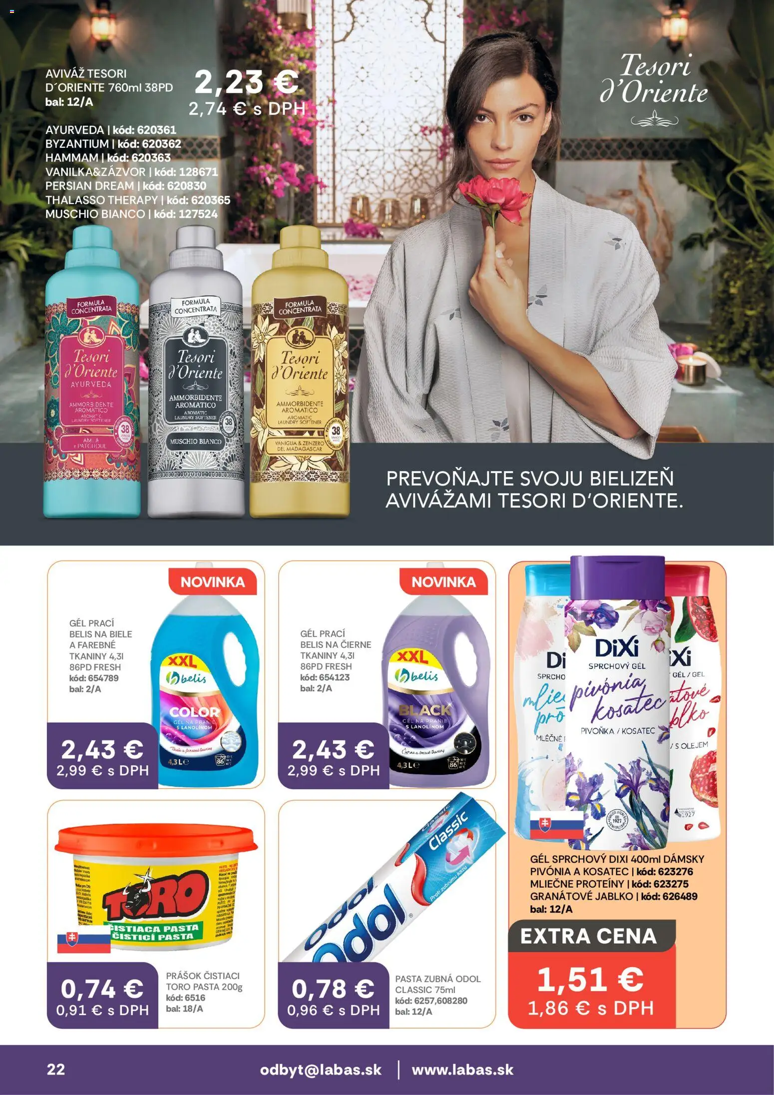 Nové Labaš akcie – leták je platný od 13.02.2026 | Strana: 22 | Produkty: Sprchový gél, Aviváž