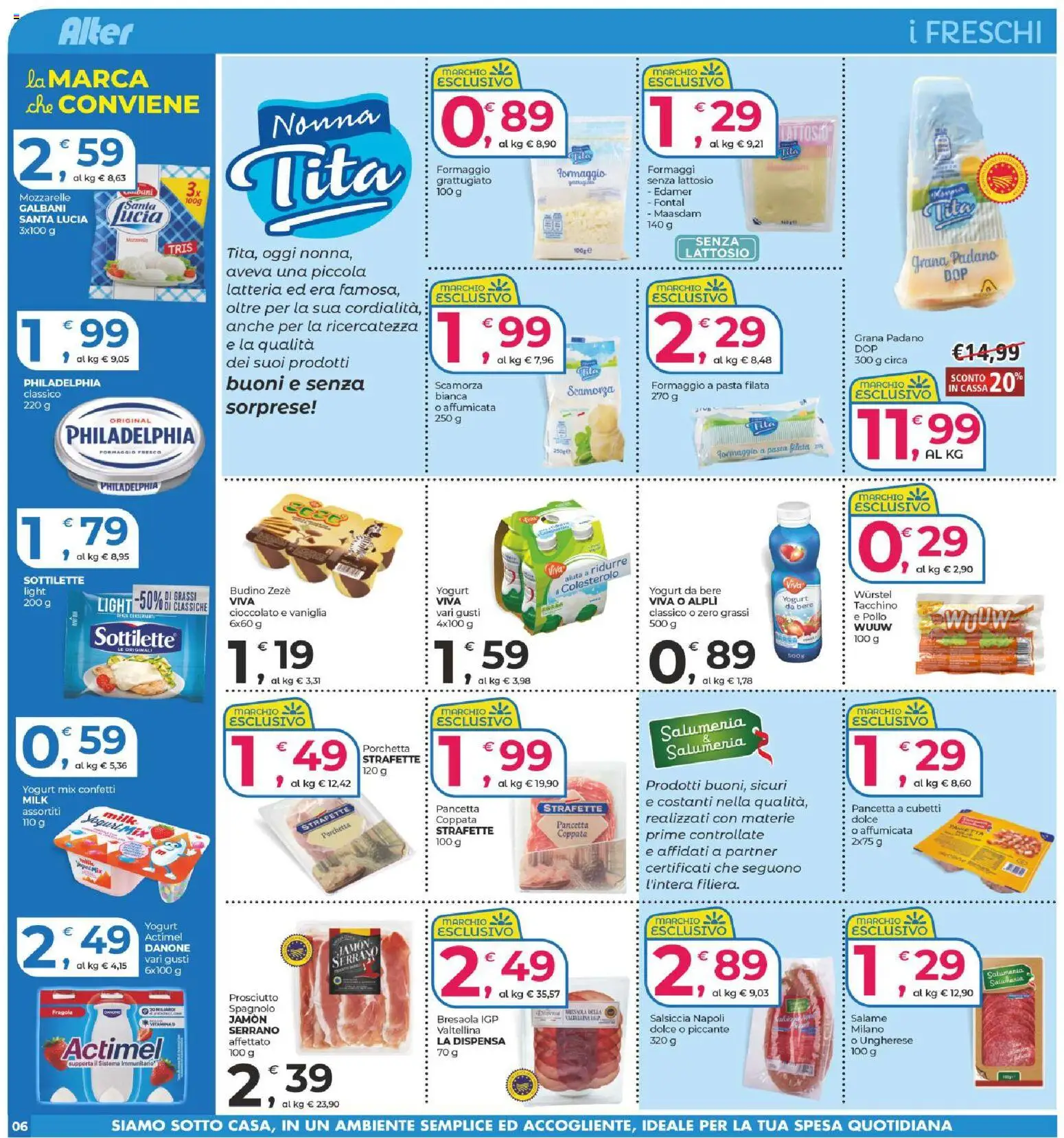 Volantino Alter Discount del 09.04.2026 | Pagina: 6 | Prodotti: Bresaola, Pancetta, Wurstel, Grana Padano