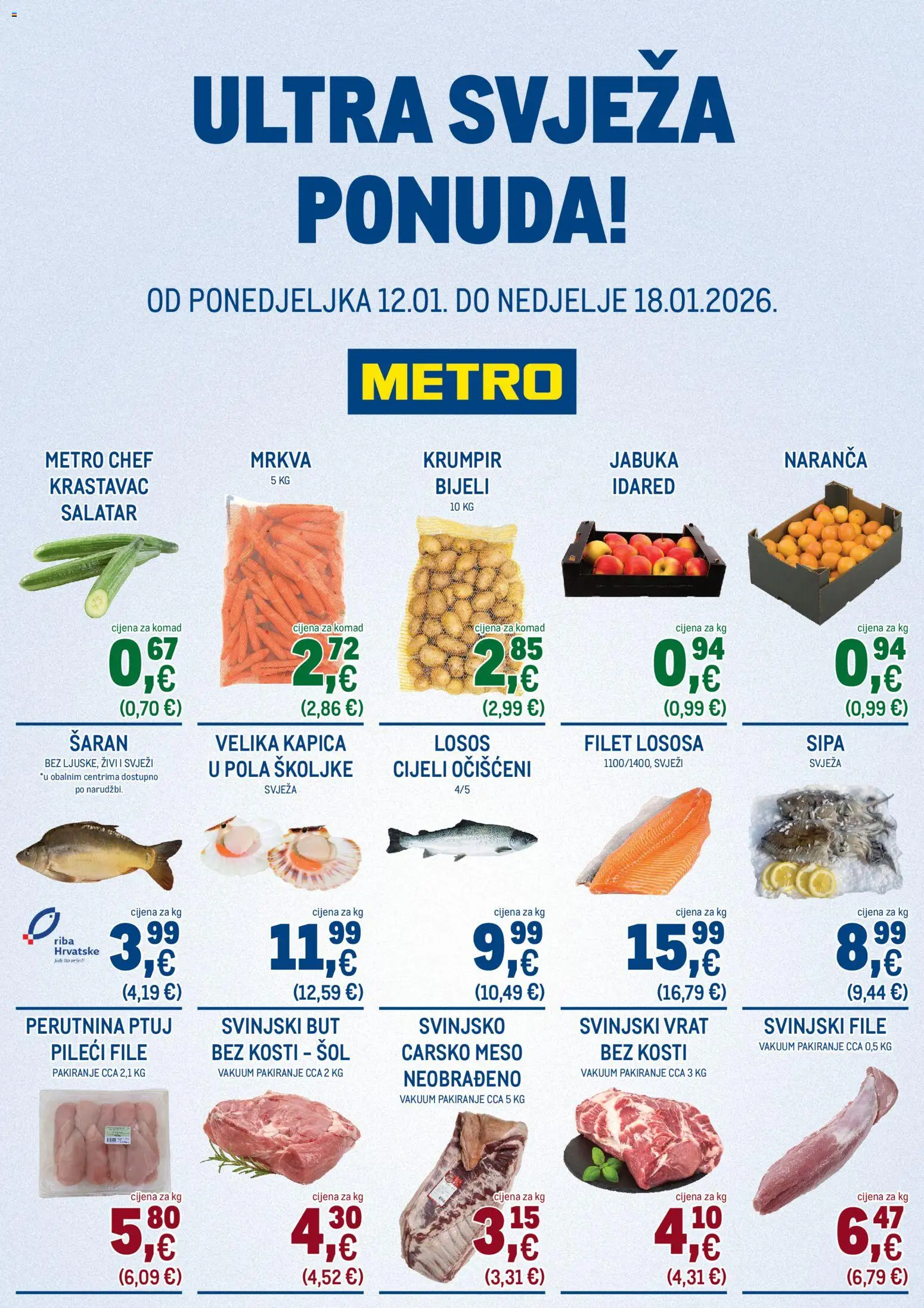 Metro katalog | vrijedi od 12.01.2026 | Stranica: 1 | Proizvodi: Sipa, Pileći file, Meso, Svinjski file