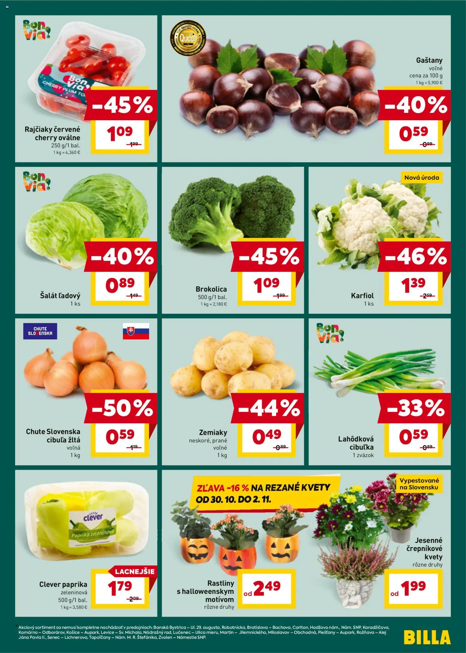 Nové Billa akcie – leták je platný od 29.10.2025 | Strana: 3 | Produkty: Gaštany, Karfiol, Šalát, Zemiaky