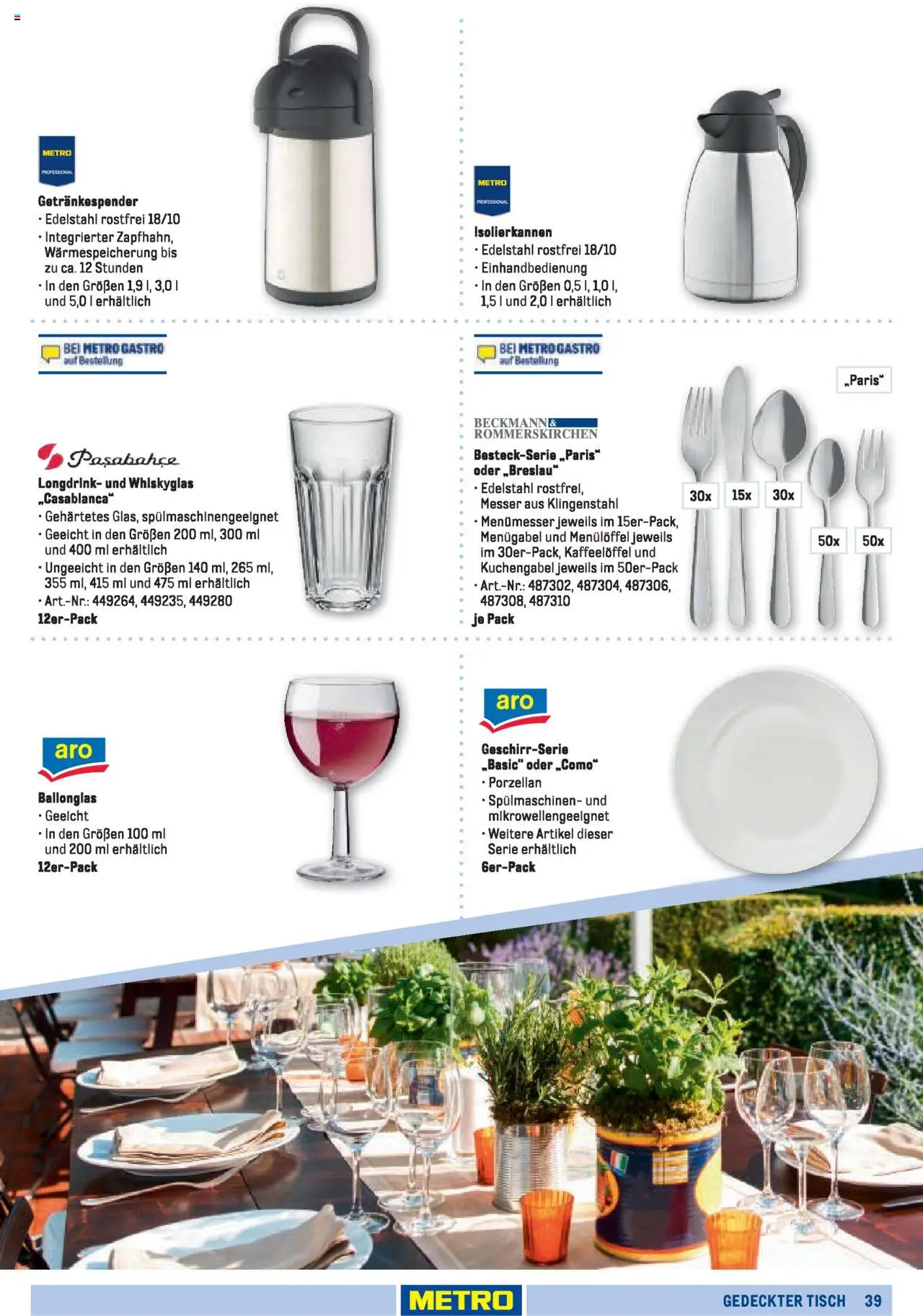 Metro Sortimentskatalog Vereine & Feste – gültig ab 01.06.2024 | Seite: 39 | Produkte: Tisch