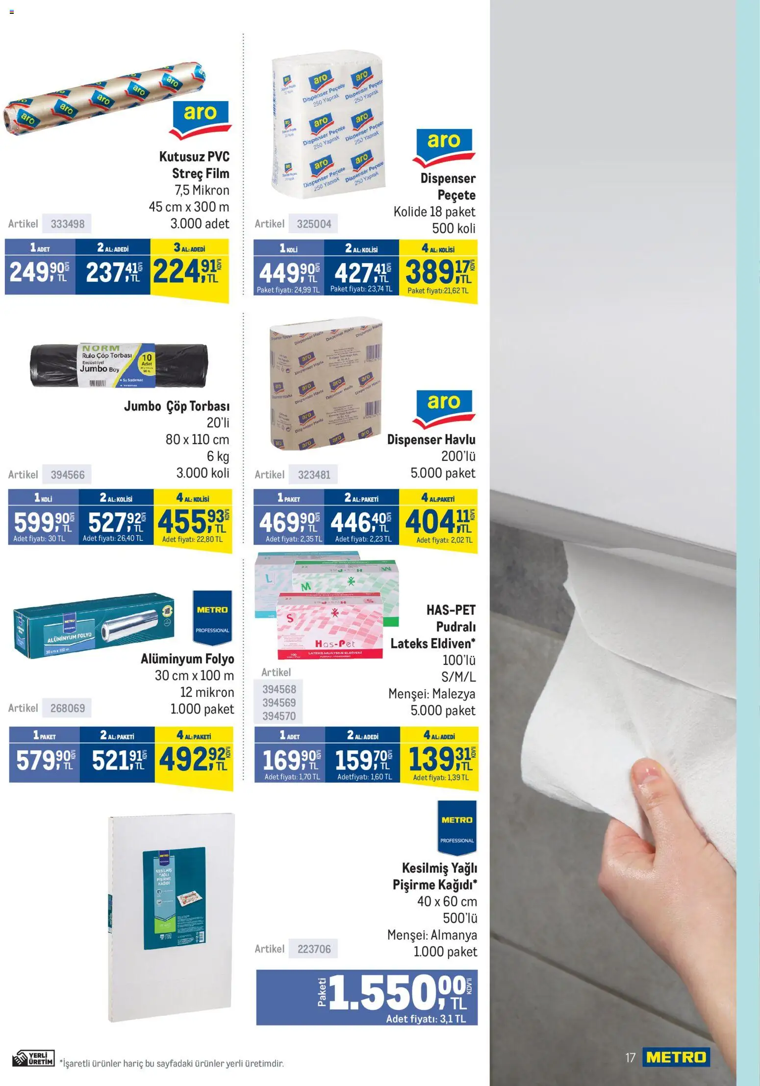 Metro - Lokantalar - 24.12.2025 tarihinden itibaren geçerlidir | Sayfa: 17 | Ürünler: Çöp torbası, Su