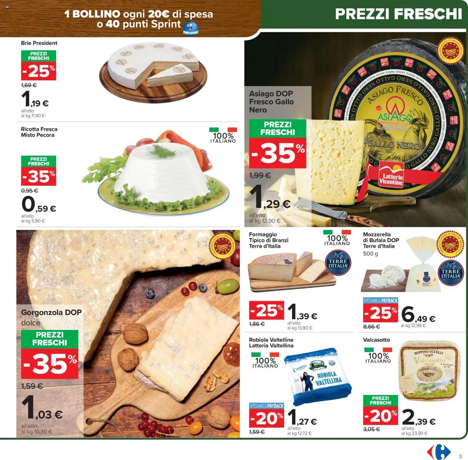 Volantino Carrefour del 02.03.2026 | Pagina: 3 | Prodotti: Mozzarella, Ricotta, Gorgonzola, Robiola