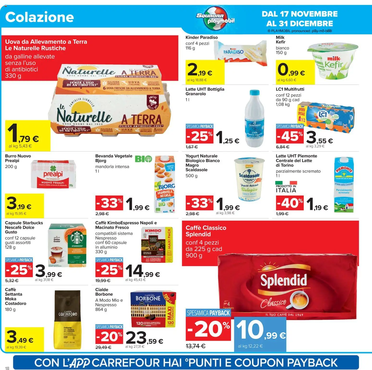Volantino Carrefour del 17.11.2025 | Pagina: 18 | Prodotti: Caffè, Burro, Alluminio, Bottiglia
