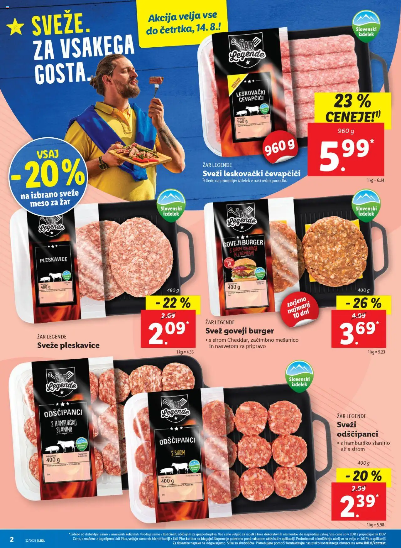 Lidl katalog │ velja od 07.08.2025 | Stran: 2 | Izdelki: Čevapčiči, Zar, Pleskavice, Cheddar