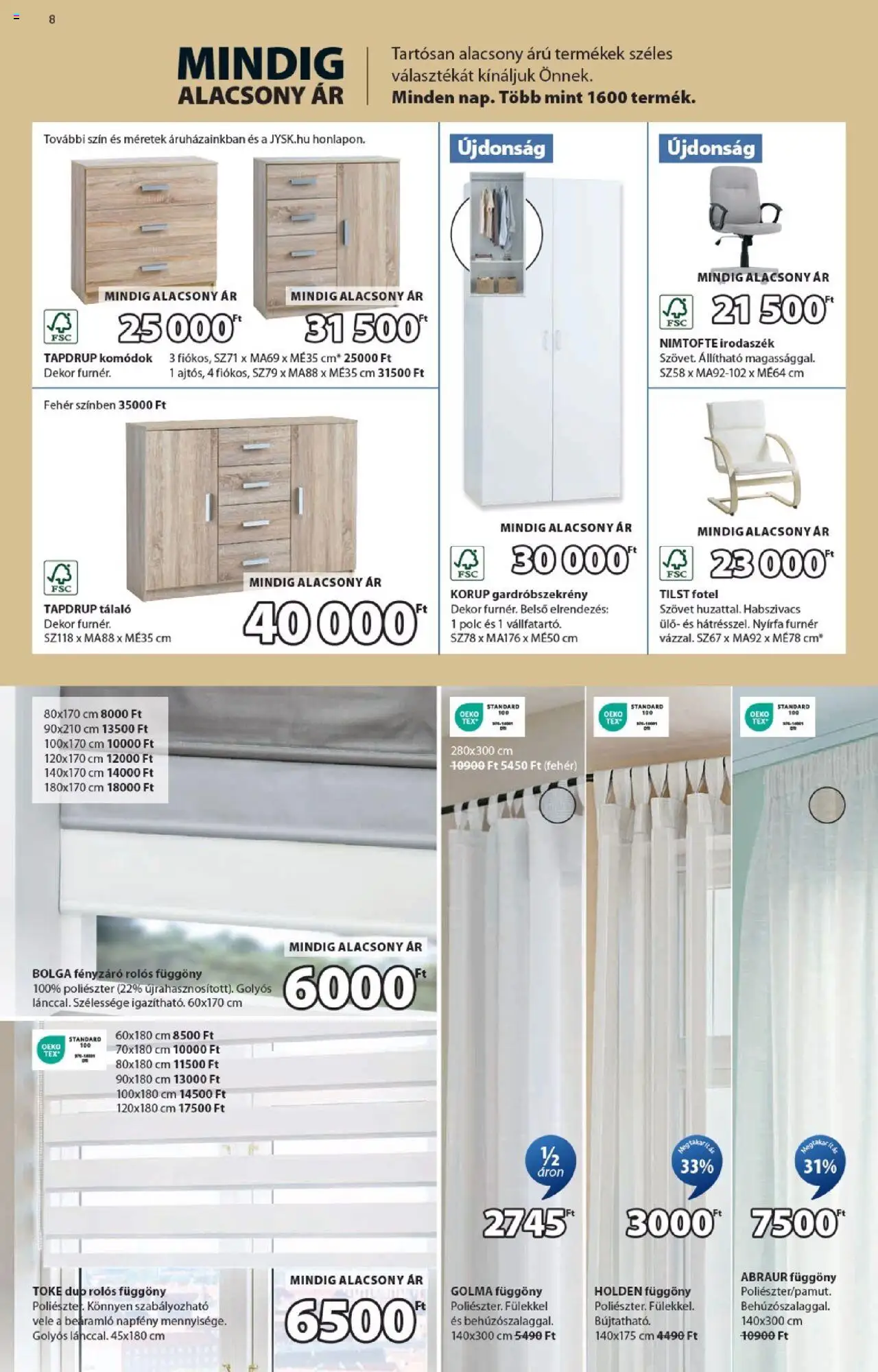 JYSK akciós ujság - amely érvényes a következő dátumtól: 17.09.2025 | Oldal: 8 | Termékek: Függöny, Fotel, Polc, Gardróbszekrény