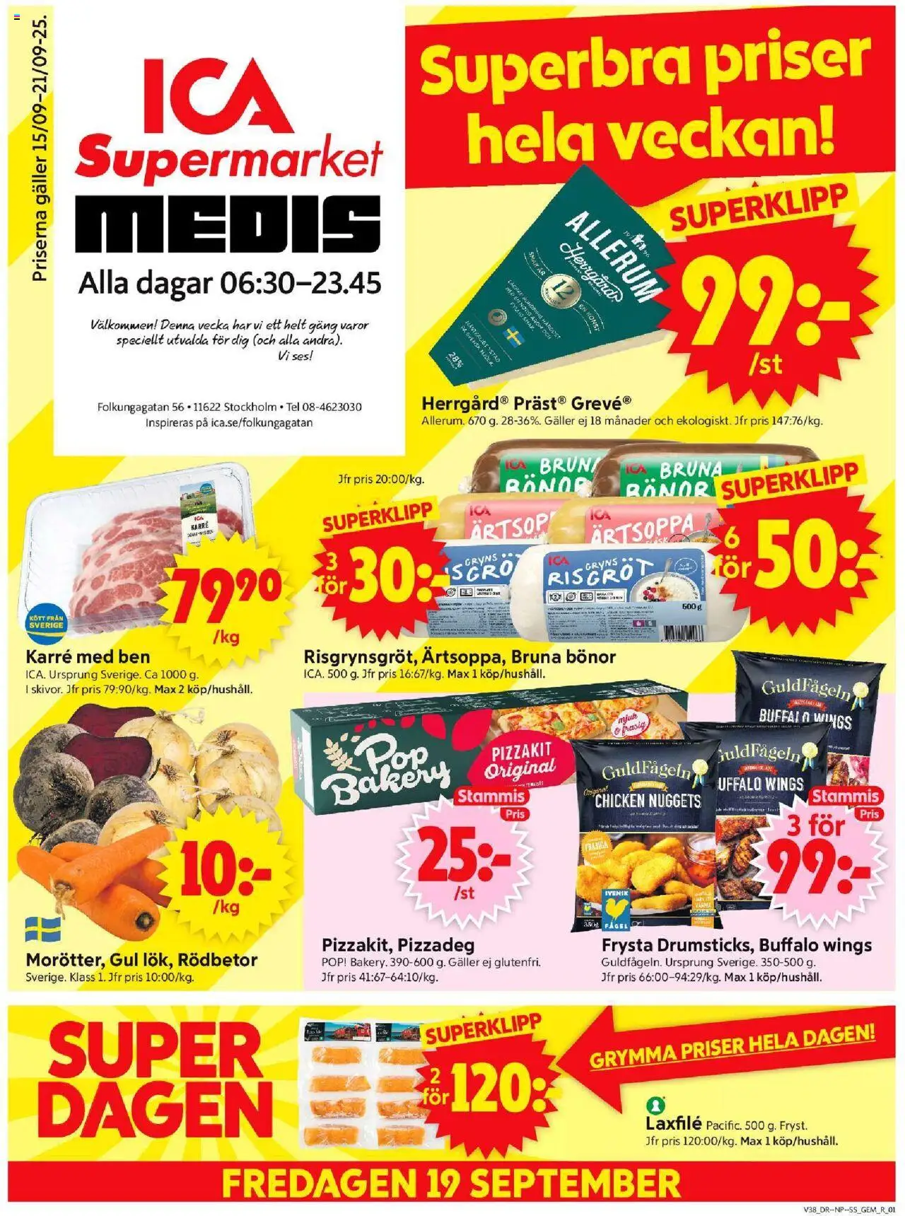 ICA Supermarket reklamblad aktuell från 15.09.2025 | Sida: 1 | Produkter: Galler, Pizzakit, Bönor