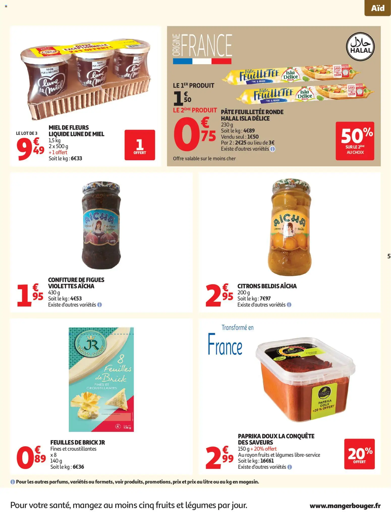 {H1} | Page: 5 | Produits: Alcool, Paprika, Miel, Vinaigre