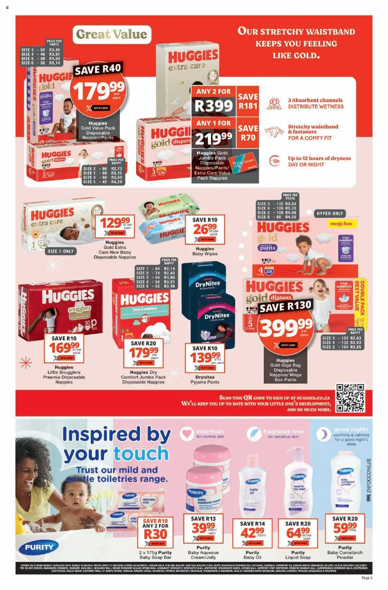 Checkers KwaZulu-Natal - Baby Promotion │ valid from 25.08.2025 | Page: 5 | Products: Bag, Oil, Cream, Nappies