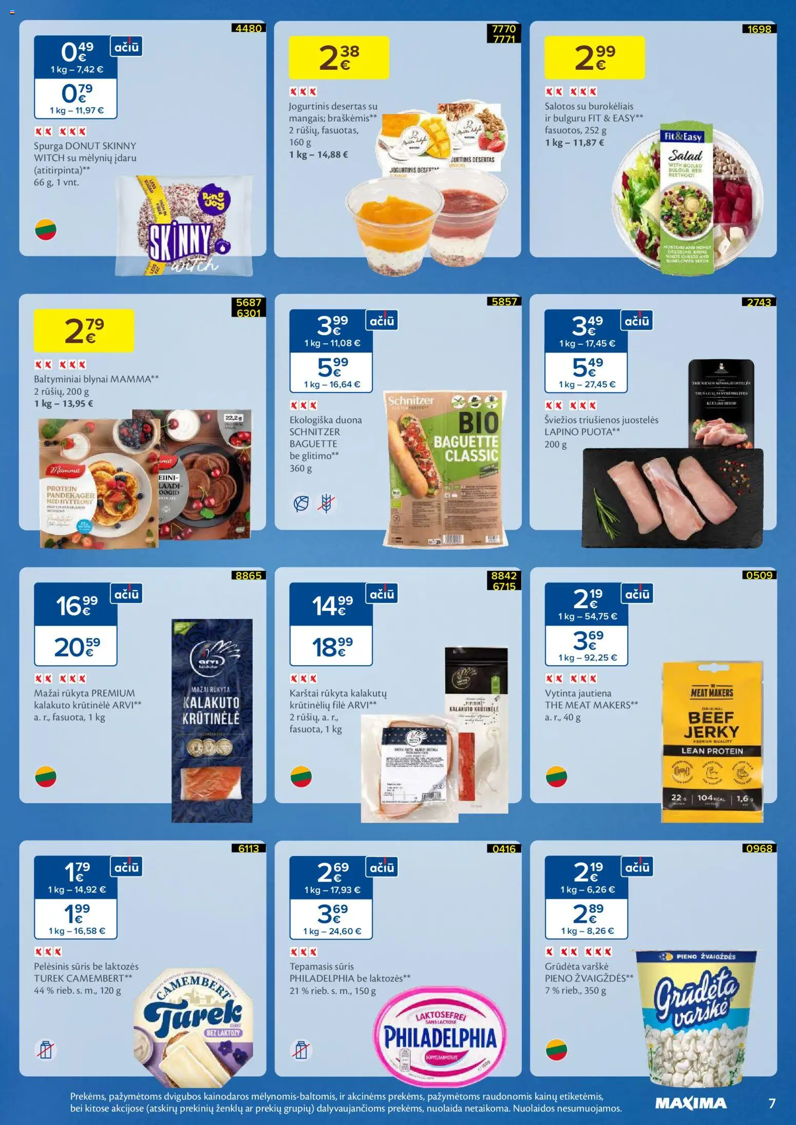 MAXIMA akcijos nuo 27.01.2026 | Puslapis: 7 | Prekių: Salotos, Spurga, Varškė, Jautiena