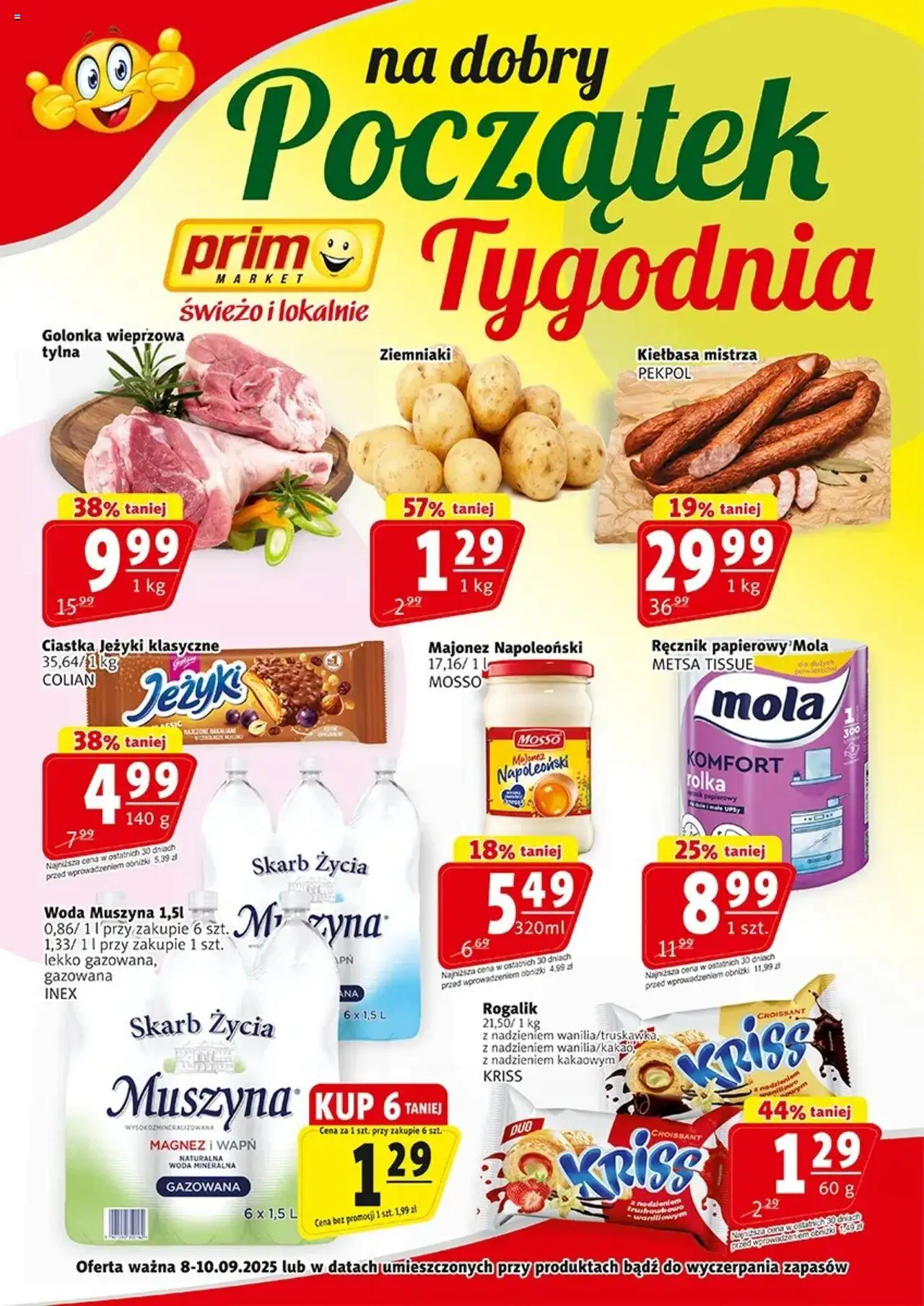Prim Market Gazetka - Na dobry poczatek tygodnia od 08.09.2025 | Strona: 1 | Produkty: Ciastka, Ziemniaki, Woda, Majonez