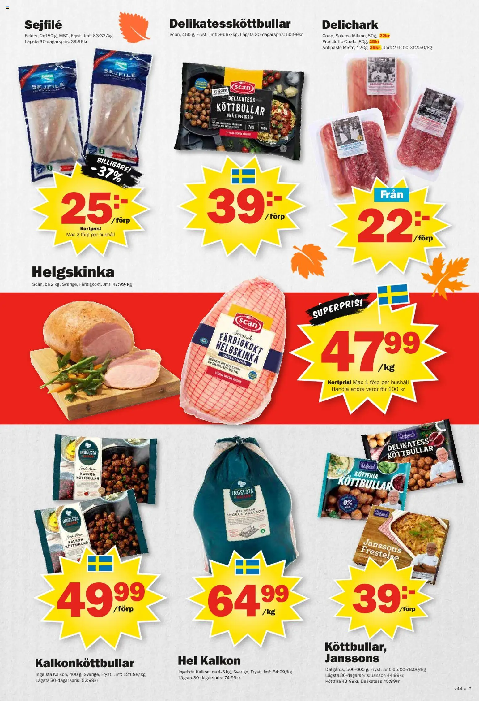 Pekås reklamblad aktuell från 27.10.2025 | Sida: 3 | Produkter: Köttbullar, Kalkon