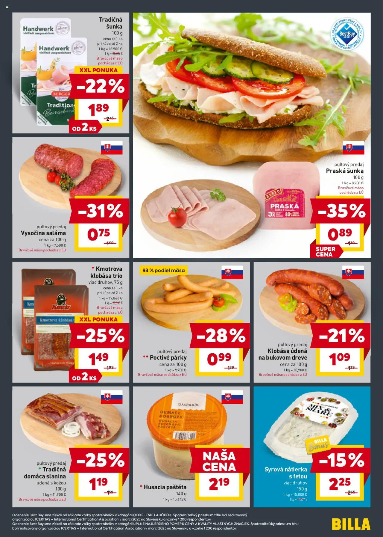 Billa leták │ platný od 20.08.2025 | Strana: 7 | Produkty: Saláma, Šunka, Slanina, Párky