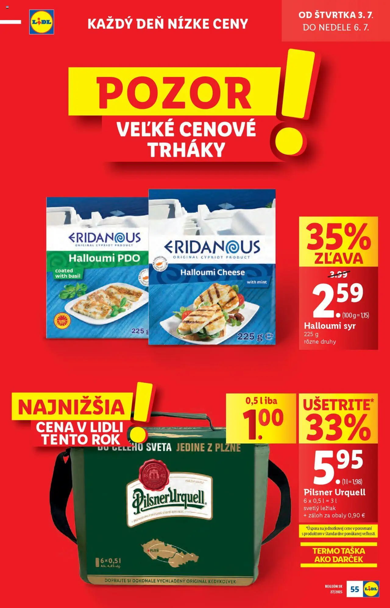 Lidl leták │ platný od 30.06.2025 | Strana: 71 | Produkty: Syr, Pilsner Urquell, Taška