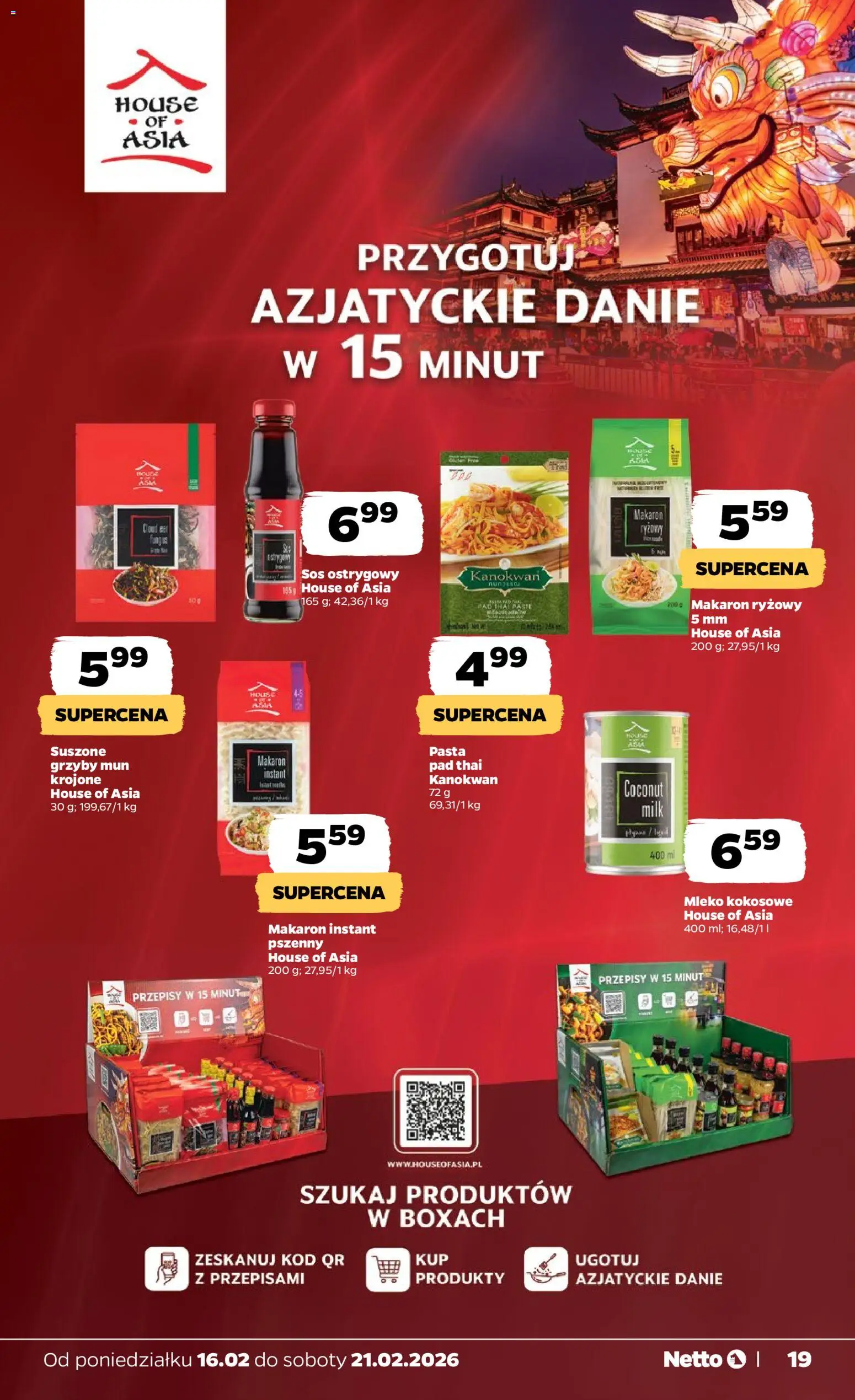 Netto gazetka - Spożywcza od 16.02.2026 | Strona: 19 | Produkty: Makaron ryżowy, Sos ostrygowy, Makaron, Sos