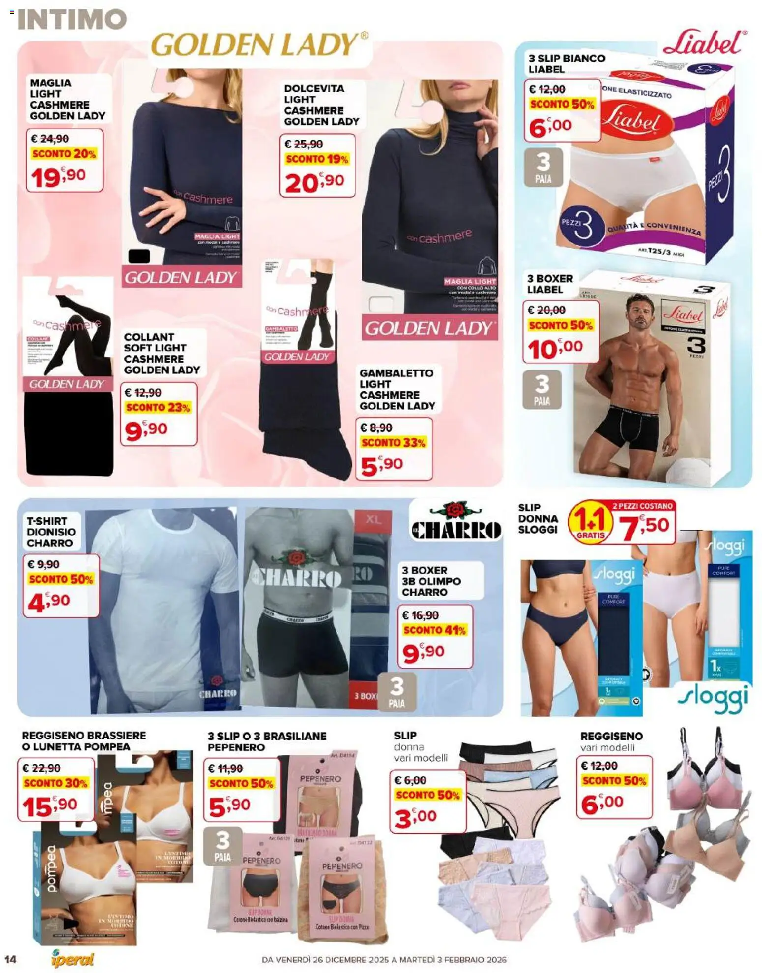 Volantino Iperal del 26.12.2025 | Pagina: 14 | Prodotti: Intimo, Reggiseno, Slip, Boxer