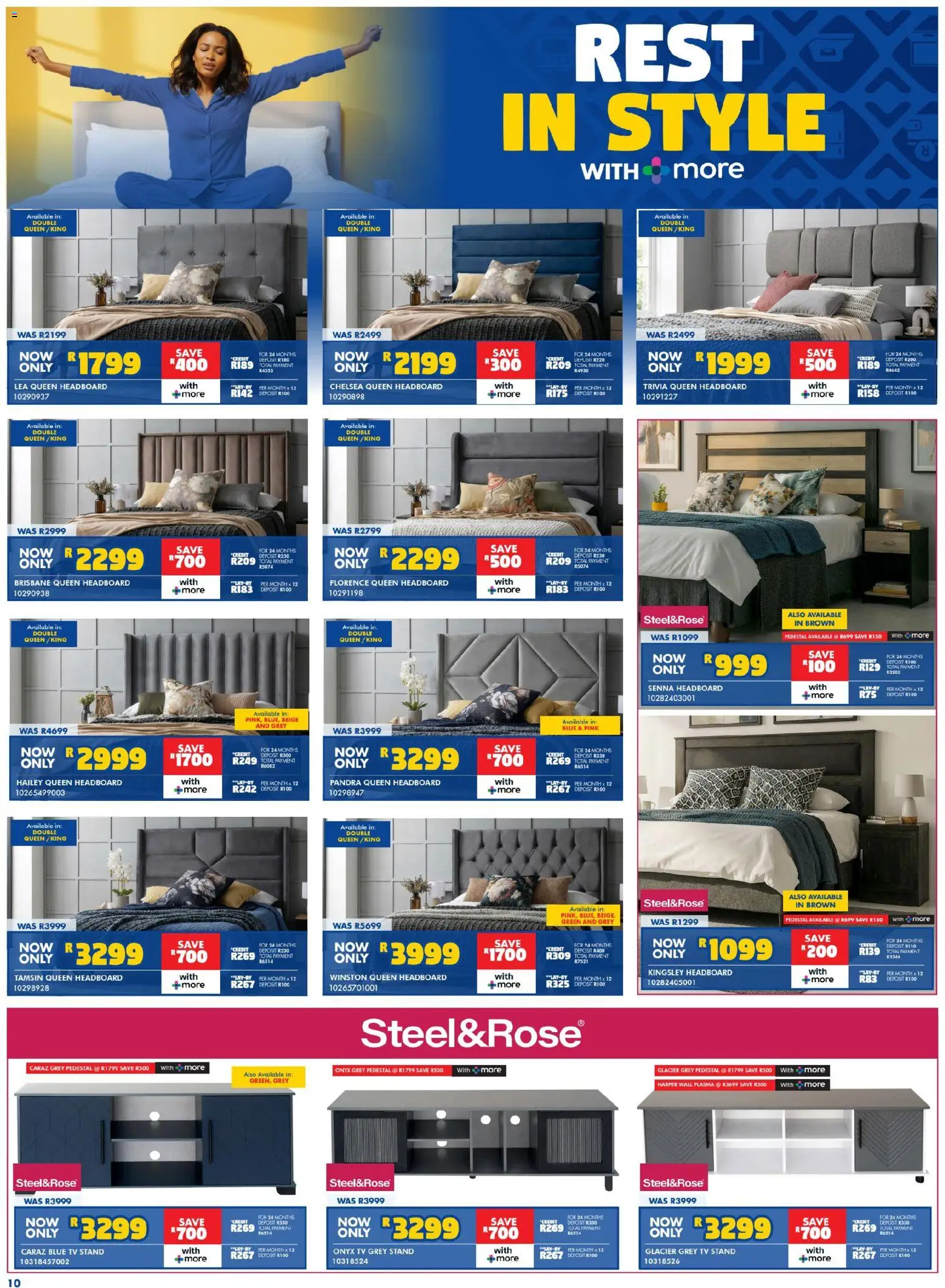 New Russells catalogue – valid from 16.04.2026 | Page: 10 | Products: Pedestal, Headboard, TV
