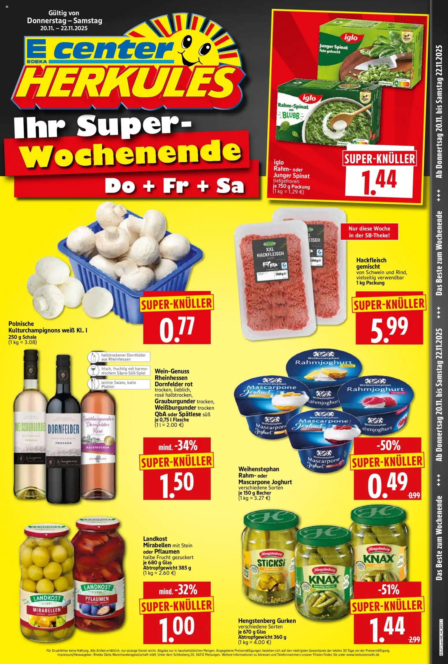 HERKULES Sonderbeilage – gültig ab 20.11.2025 | Seite: 1 | Produkte: Mascarpone, Joghurt, Iglo, Hackfleisch