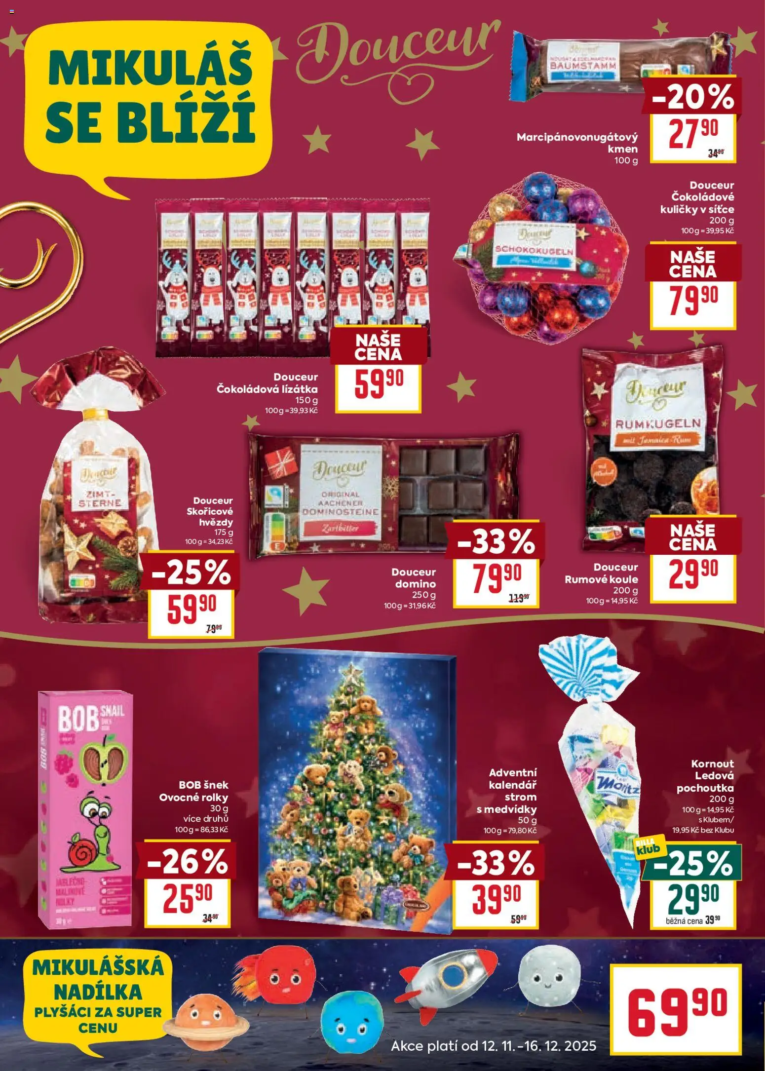 Billa Velký leták od 12.11.2025 | Strana: 12 | Produkty: Plyšáci, Kalendář, Kuličky