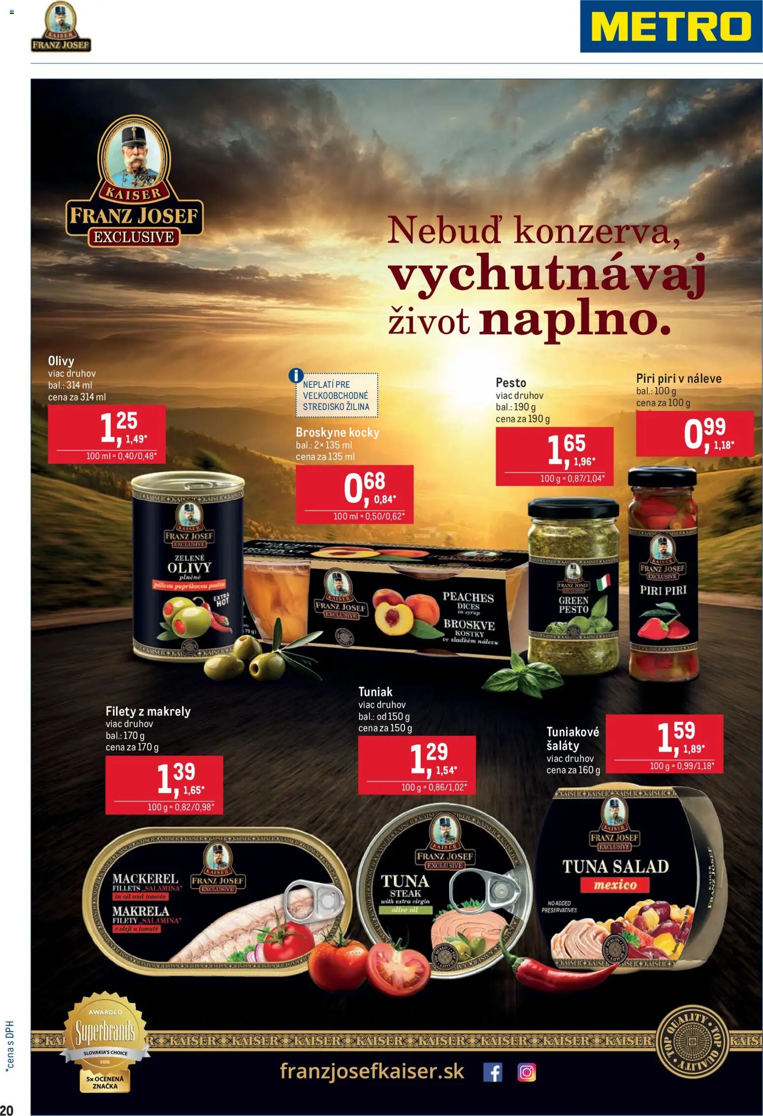 Nové Metro akcie – leták je platný od 25.03.2026 | Strana: 20 | Produkty: Tuniak, Steak, Broskyne