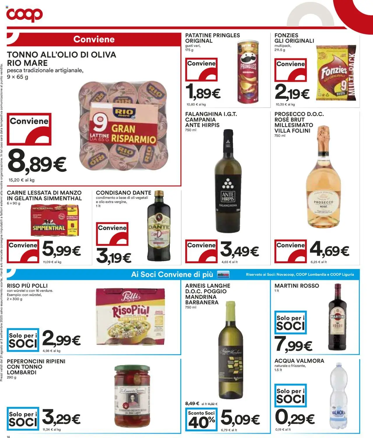 Volantino COOP del 21.08.2025 | Pagina: 14 | Prodotti: Riso, Patatine, Acqua, Olio