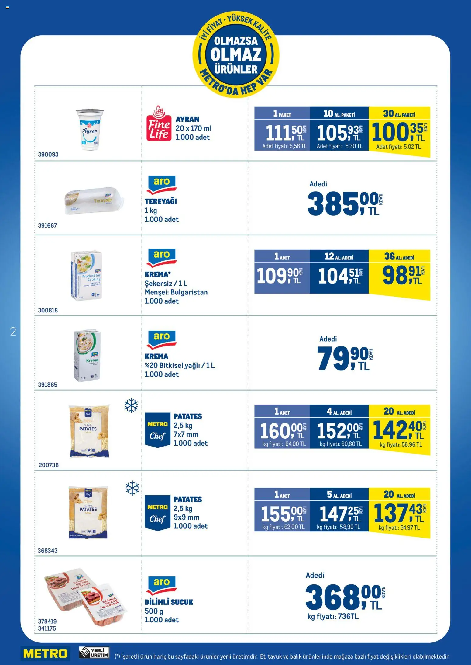 Metro - Olmazsa Olmaz Ürünler - 07.01.2026 tarihinden itibaren geçerlidir | Sayfa: 2 | Ürünler: Balık, Krema, Patates, Sucuk