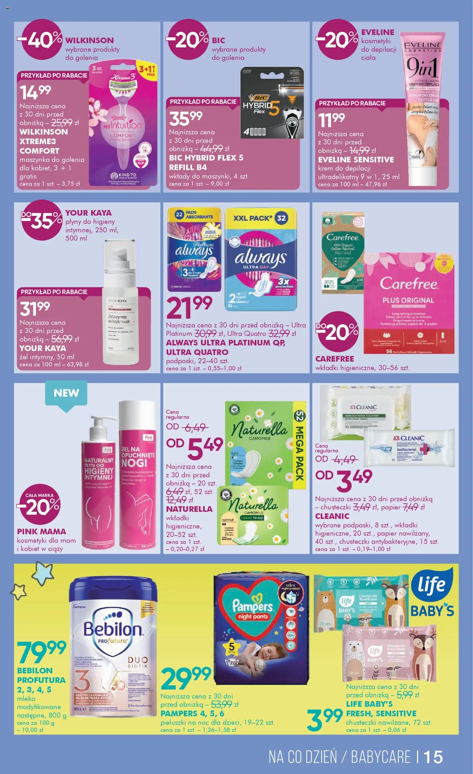 Super-pharm gazetka od 24.04.2026 | Strona: 15 | Produkty: Maszynka do golenia, Pampers, Krem, Krem do depilacji