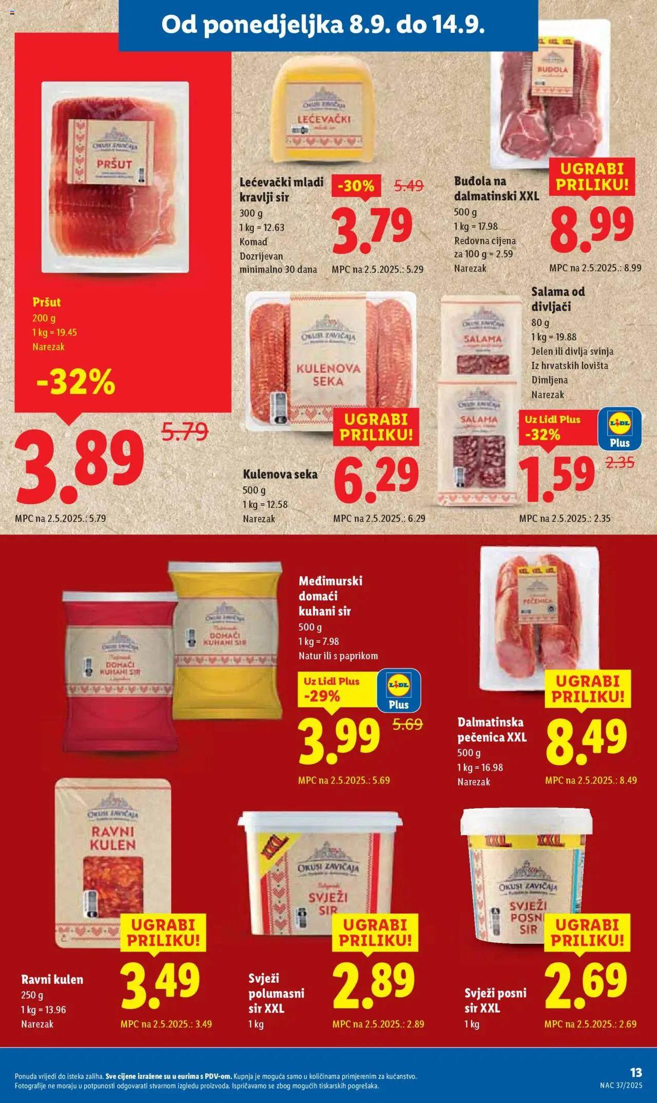 Lidl katalog | vrijedi od 08.09.2025 | Stranica: 13 | Proizvodi: Sir, Pršut, Narezak, Kulen
