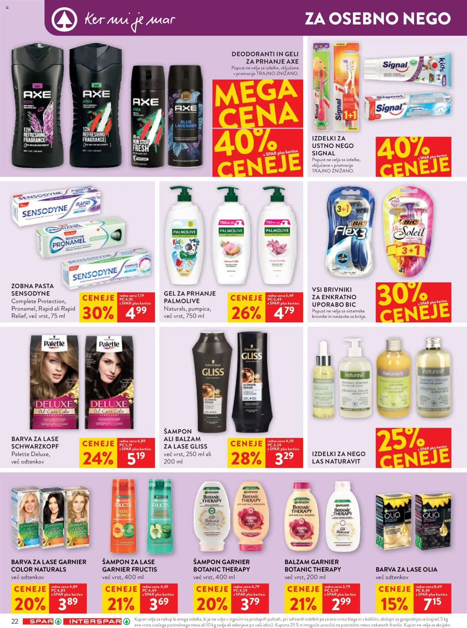 Novi Spar katalog ponudbe – veljaven od 22.04.2026 | Stran: 26 | Izdelki: Gel za prhanje, Sampon, Barva za lase, Zobna pasta