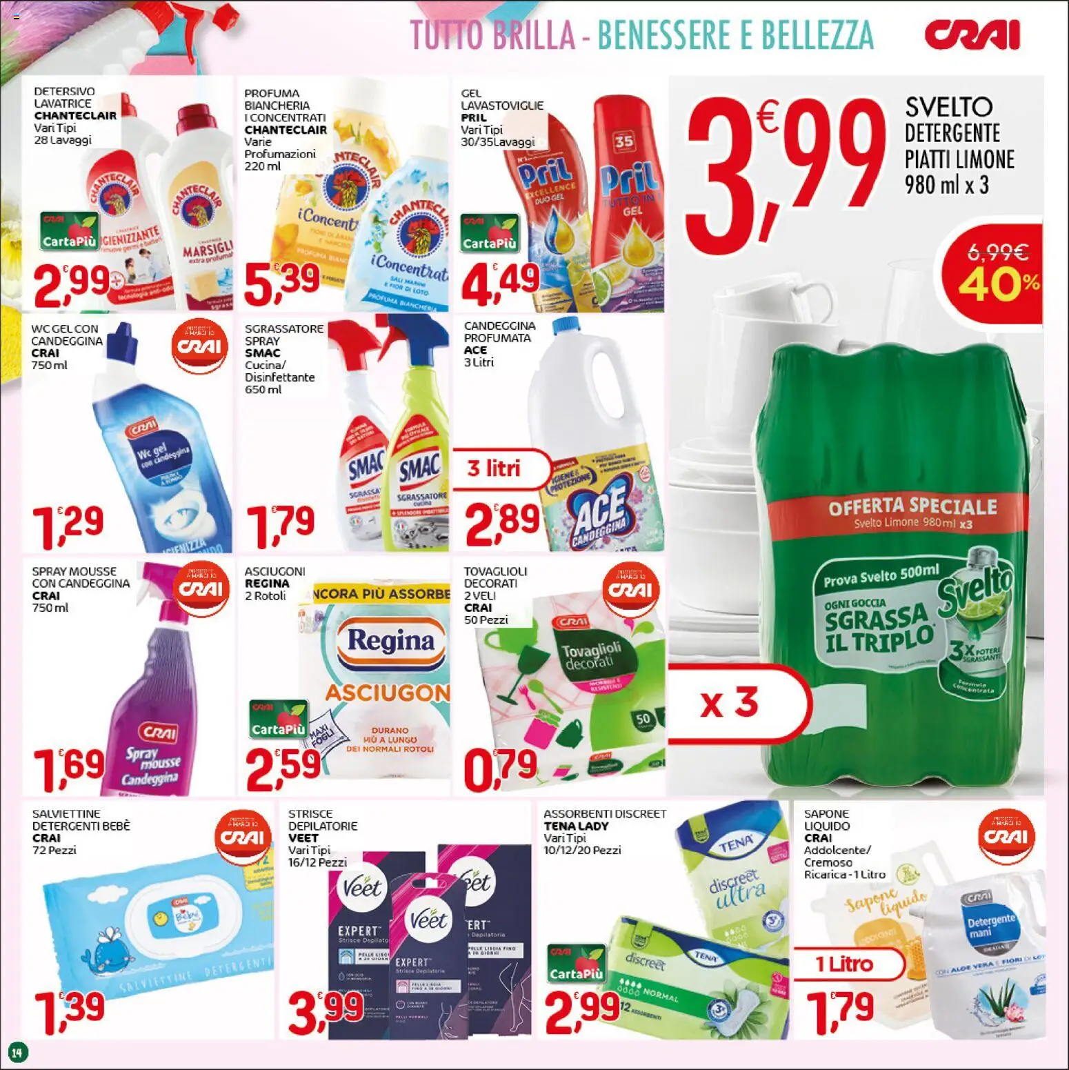 Volantino CRAI del 07.04.2026 | Pagina: 14 | Prodotti: Detergente, Limone, Lavastoviglie, Aloe vera