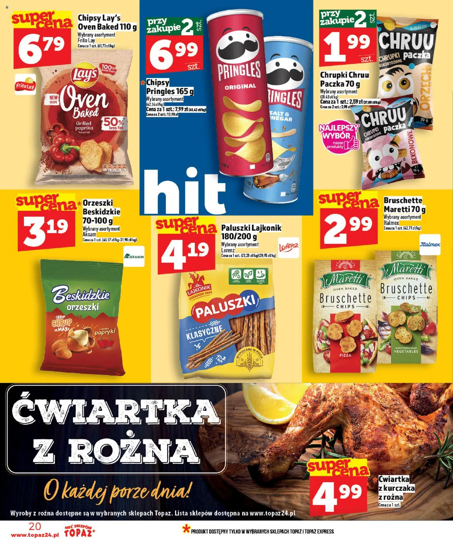 Topaz Gazetka MAZ od 19.02.2026 | Strona: 20 | Produkty: Chipsy pringles, Pizza, Pringles, Ćwiartka z kurczaka