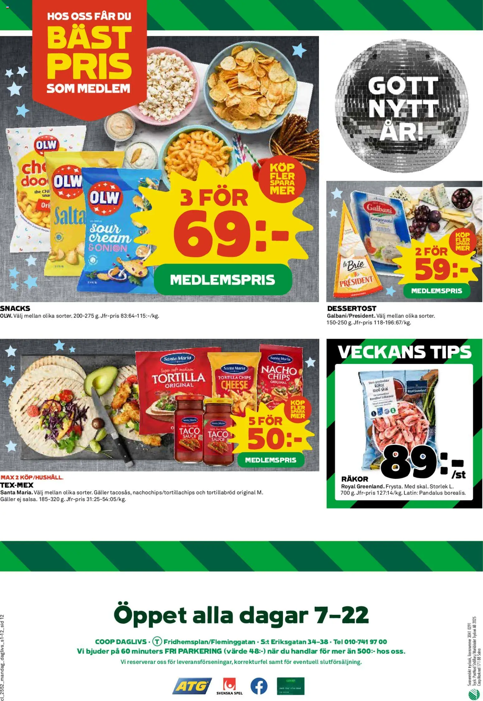 Coop Daglivs reklamblad aktuell från 29.12.2025 | Sida: 12 | Produkter: Tortilla, Galler, Chips, Räkor