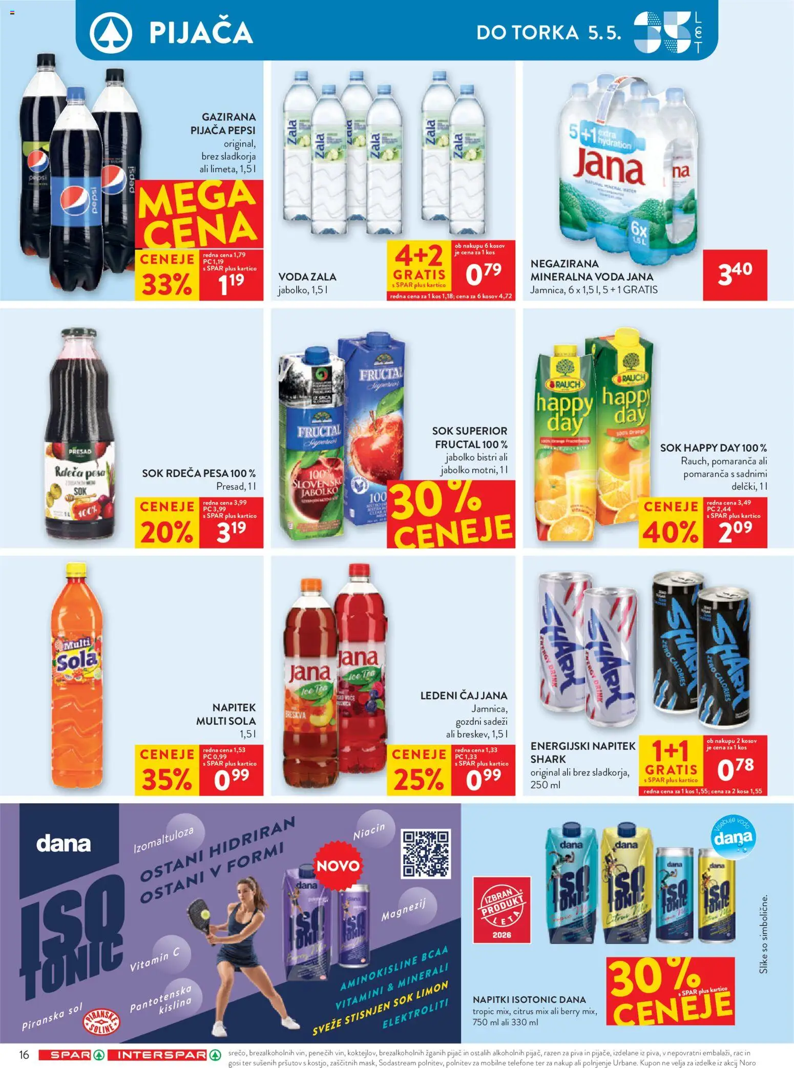 Novi Spar katalog ponudbe – veljaven od 29.04.2026 | Stran: 19 | Izdelki: Kos, Energijski napitek, Voda, Pesa
