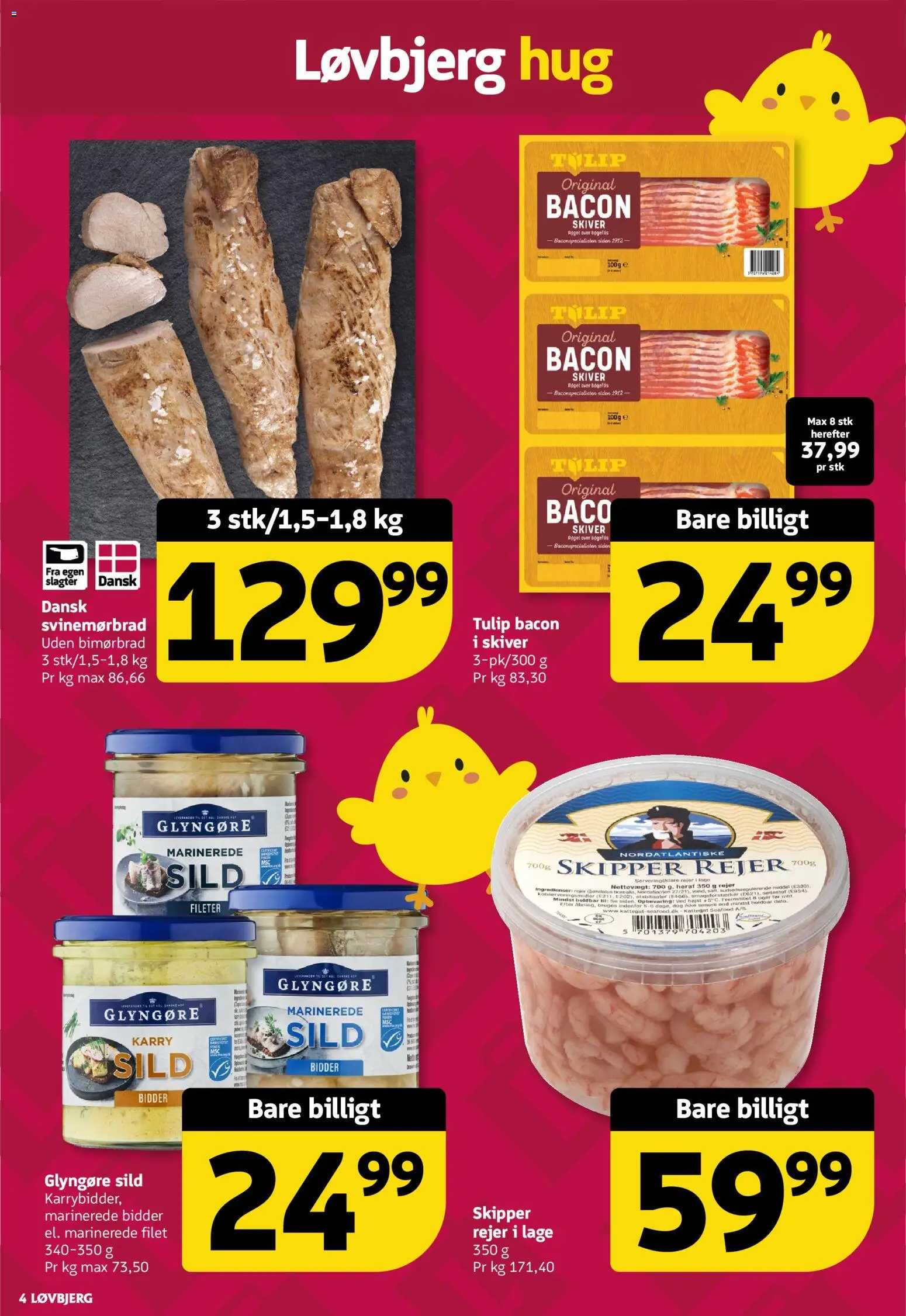 Løvbjerg tilbudsavis – gyldig fra 27.03.2026 | Side: 4 | Produkter: Karry, Sild, Bacon, Rejer